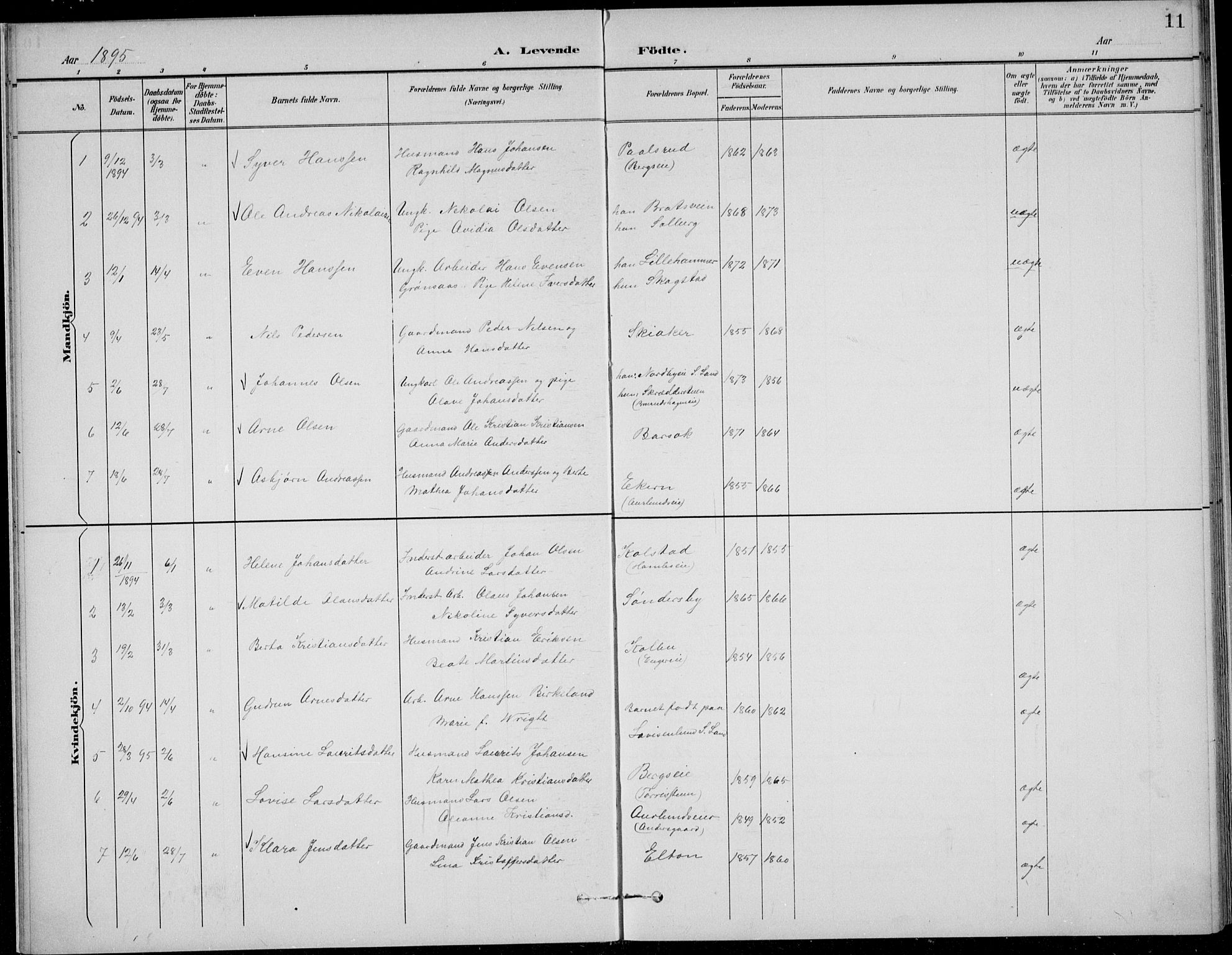 Nordre Land prestekontor, SAH/PREST-124/H/Ha/Hab/L0014: Parish register (copy) no. 14, 1891-1907, p. 11