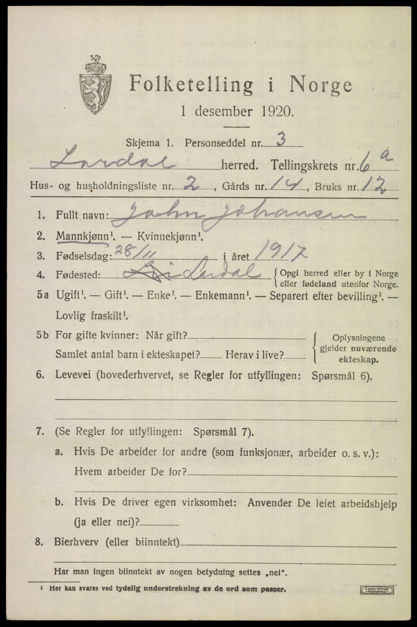 SAKO, 1920 census for Lardal, 1920, p. 5561
