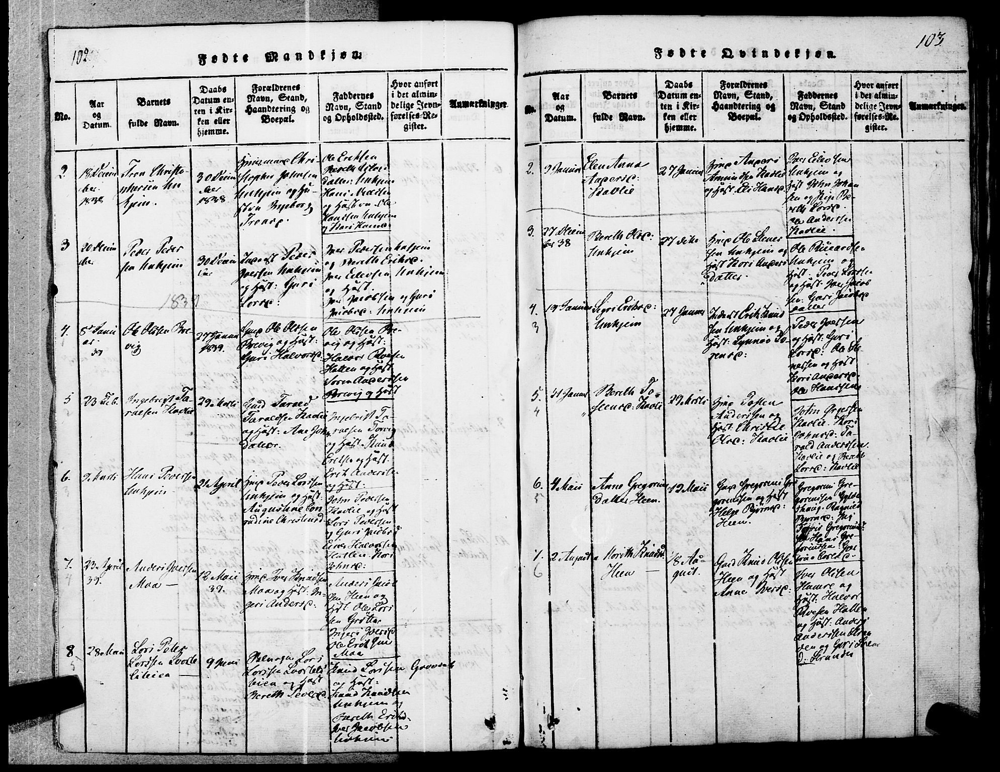 Ministerialprotokoller, klokkerbøker og fødselsregistre - Møre og Romsdal, AV/SAT-A-1454/545/L0585: Parish register (official) no. 545A01, 1818-1853, p. 102-103