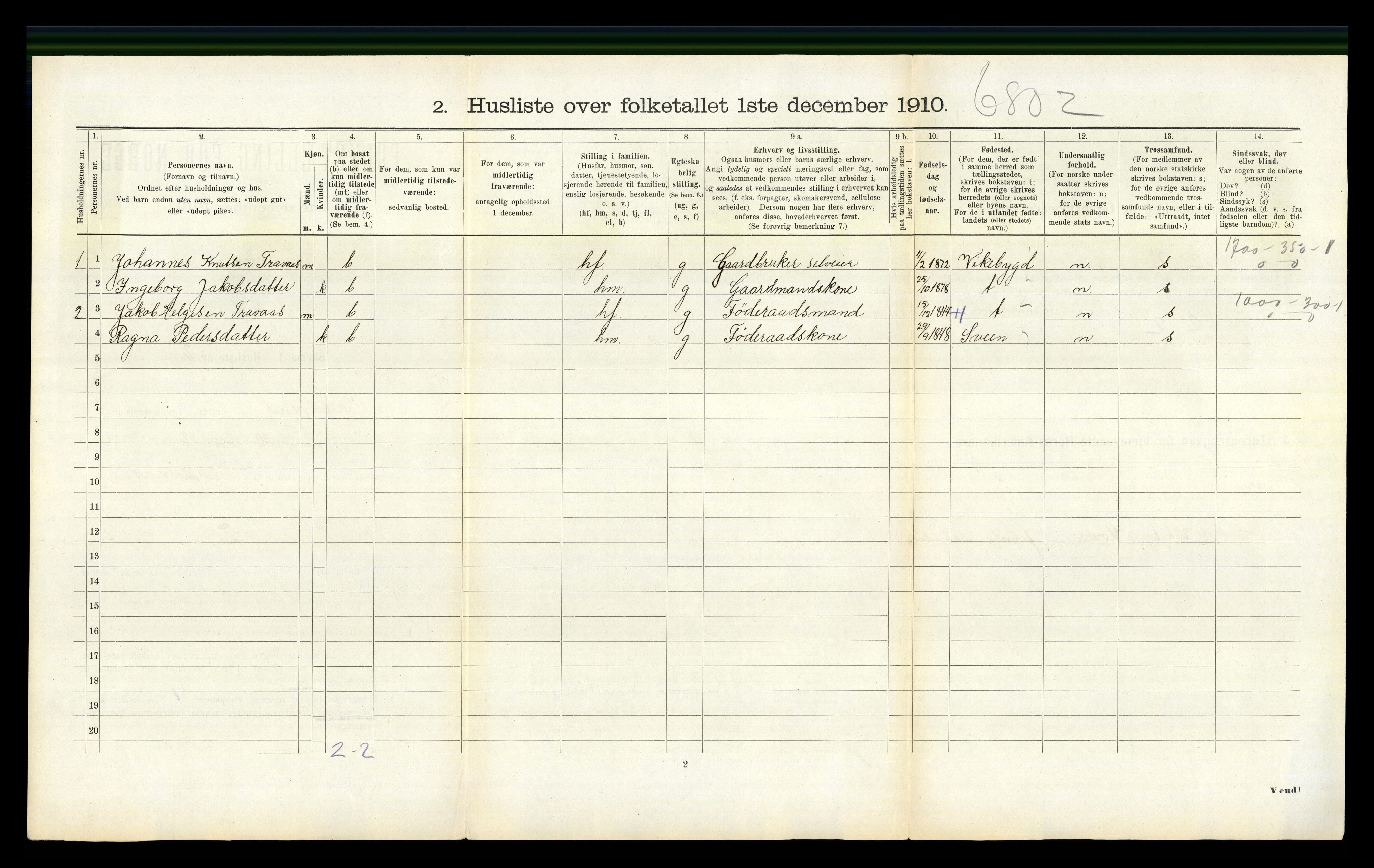 RA, 1910 census for Valestrand, 1910, p. 155