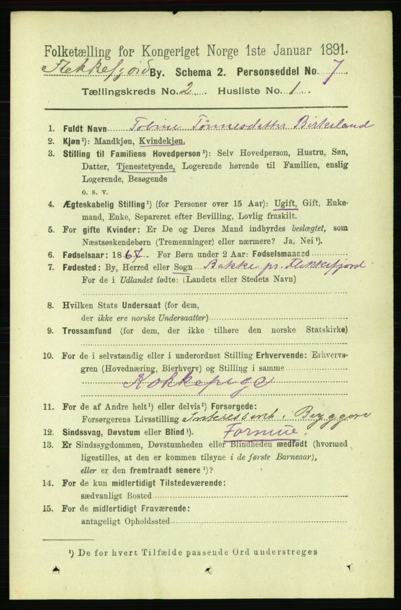 RA, 1891 census for 1004 Flekkefjord, 1891, p. 839