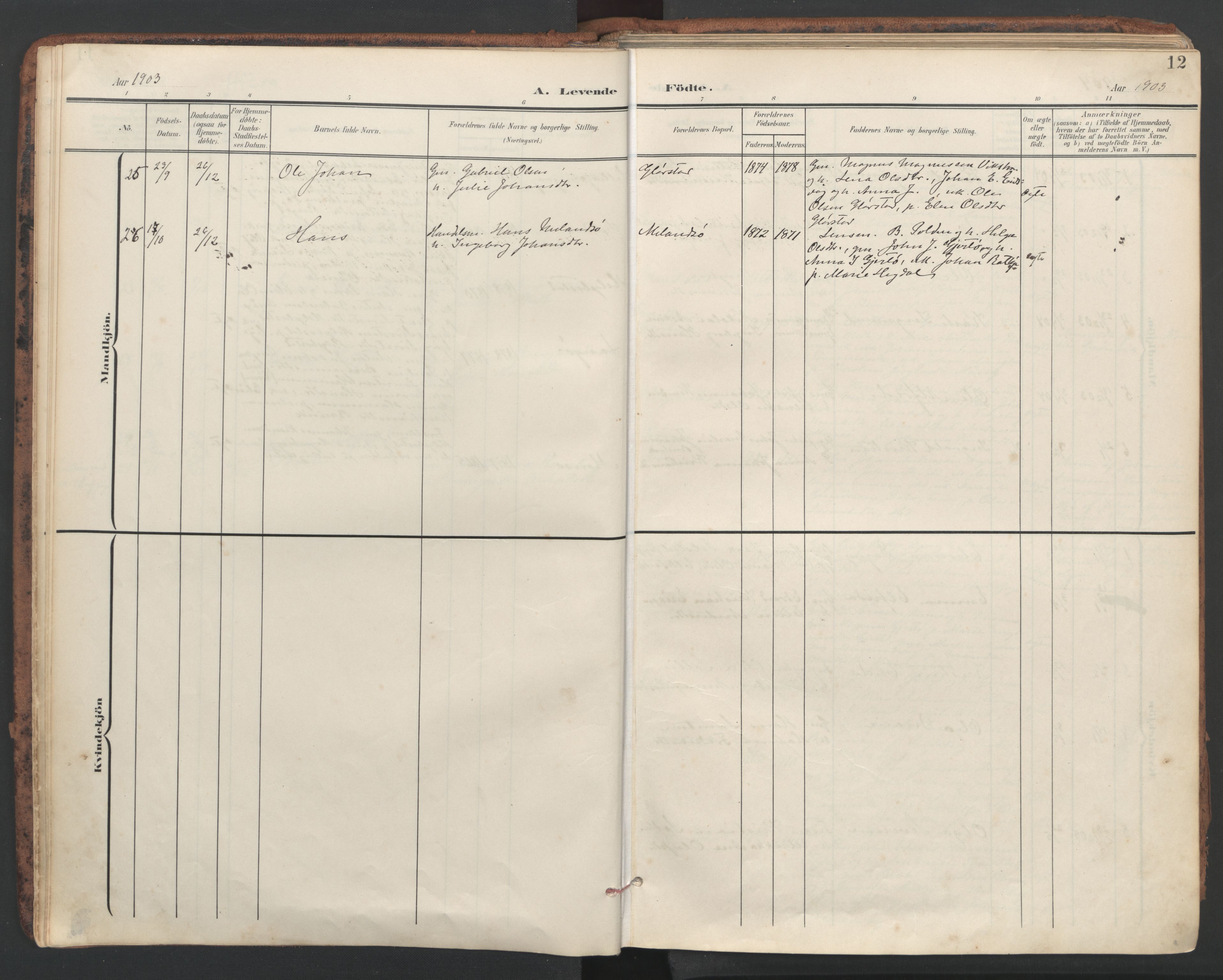 Ministerialprotokoller, klokkerbøker og fødselsregistre - Sør-Trøndelag, SAT/A-1456/634/L0537: Parish register (official) no. 634A13, 1896-1922, p. 12
