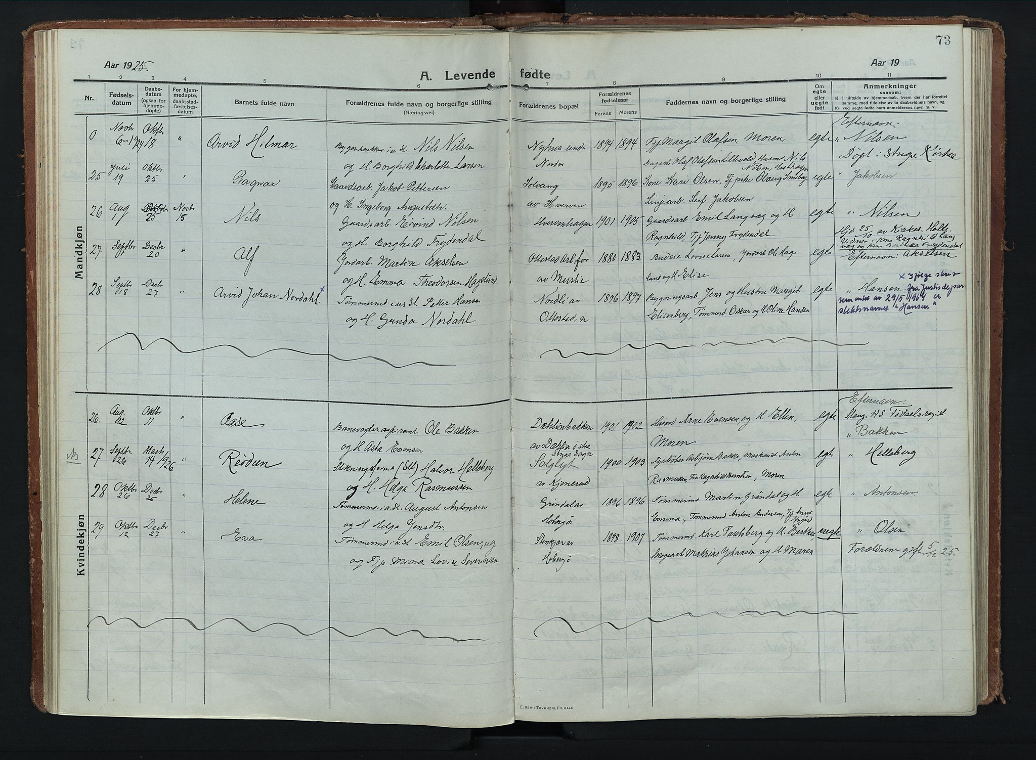 Stange prestekontor, AV/SAH-PREST-002/K/L0028: Parish register (official) no. 28, 1913-1932, p. 73