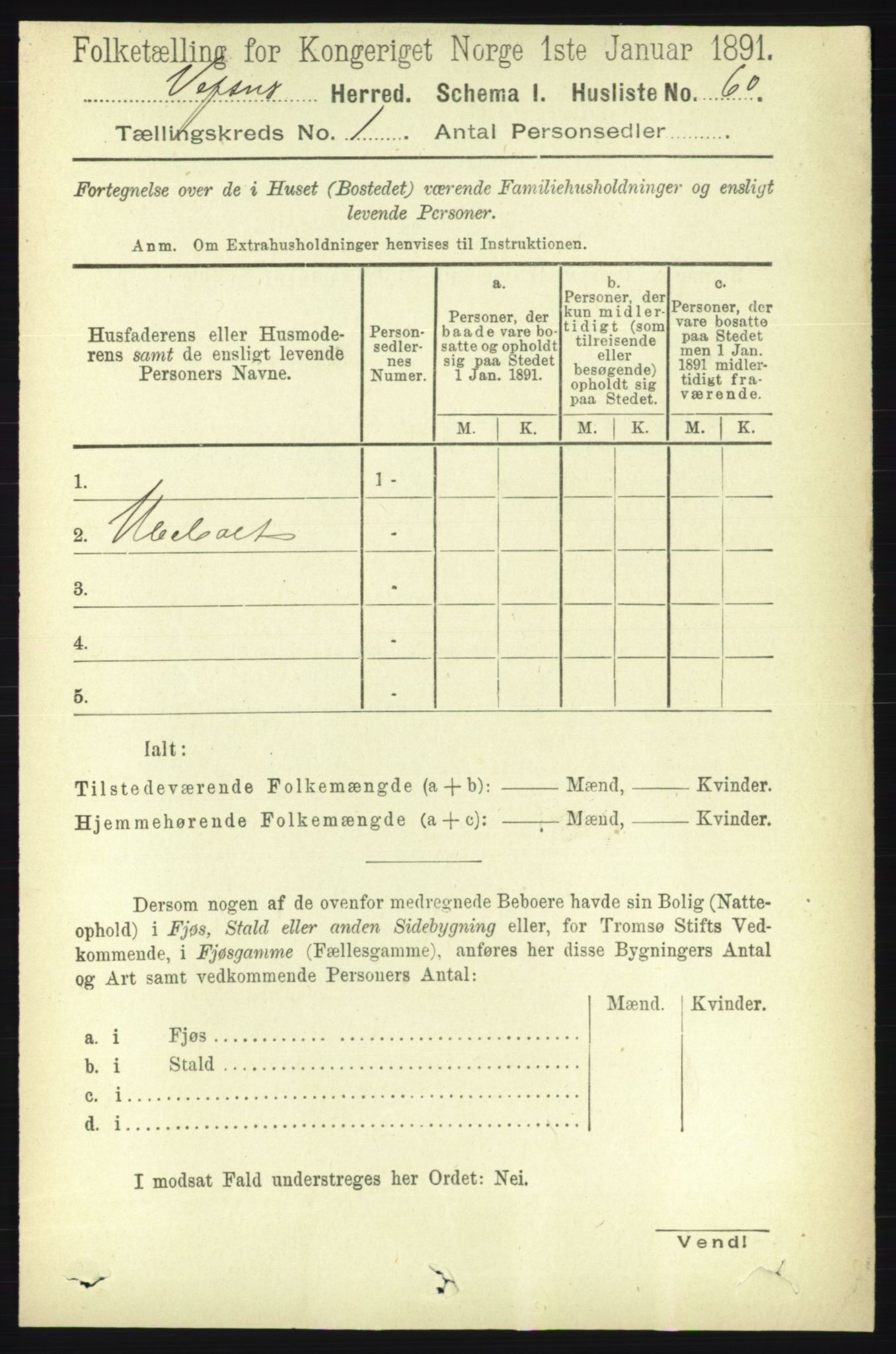 RA, 1891 census for 1824 Vefsn, 1891, p. 92