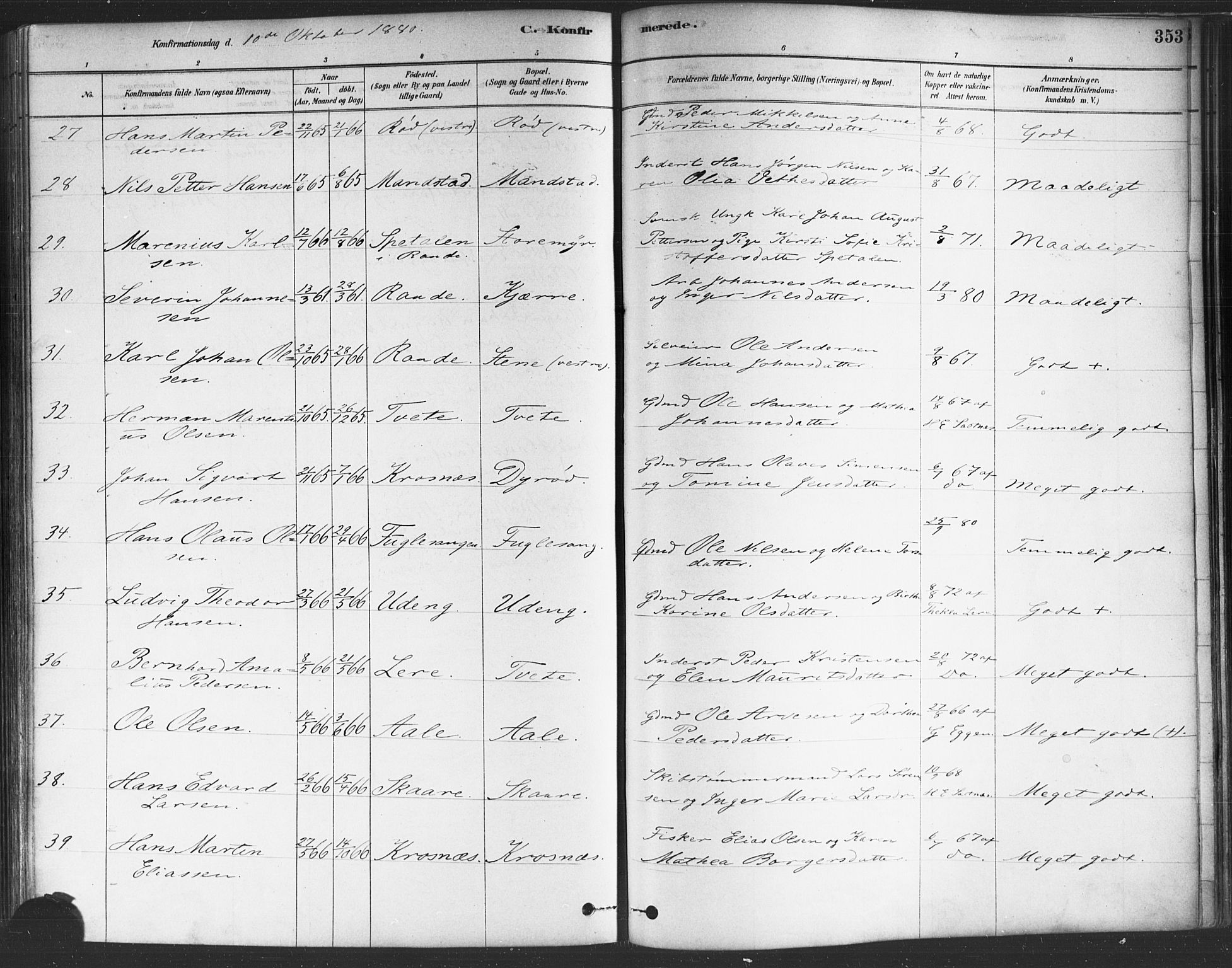 Onsøy prestekontor Kirkebøker, AV/SAO-A-10914/F/Fa/L0005: Parish register (official) no. I 5, 1878-1898, p. 353