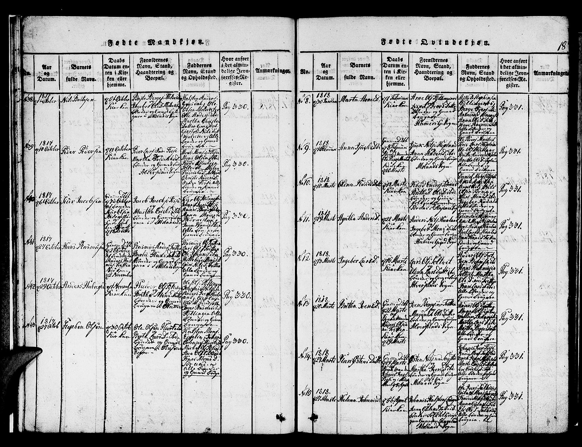 Hamre sokneprestembete, AV/SAB-A-75501/H/Ha/Hab: Parish register (copy) no. A 1, 1816-1826, p. 18