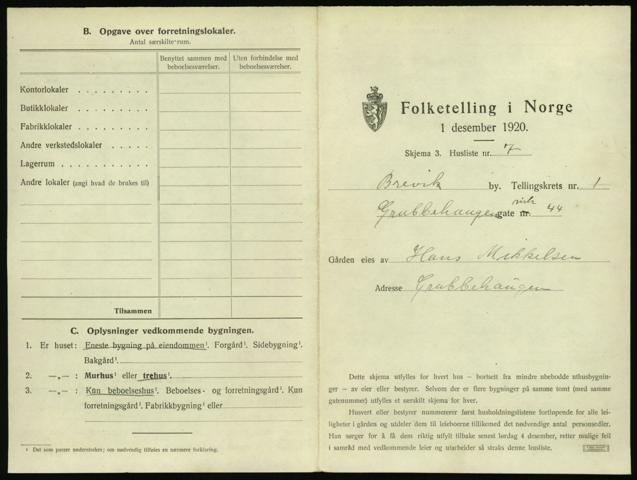 SAKO, 1920 census for Brevik, 1920, p. 34