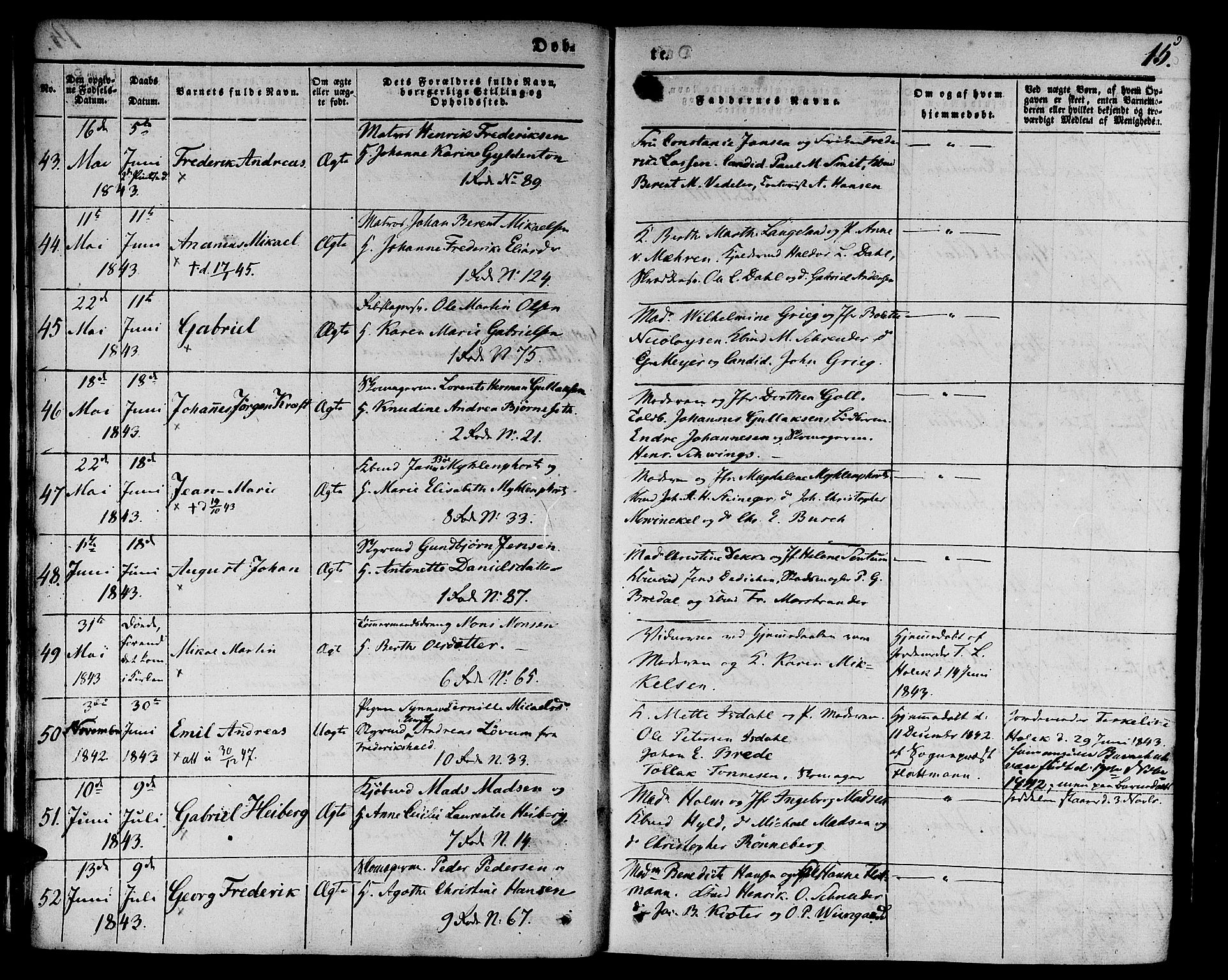 Nykirken Sokneprestembete, SAB/A-77101/H/Hab: Parish register (copy) no. B 1, 1842-1858, p. 15
