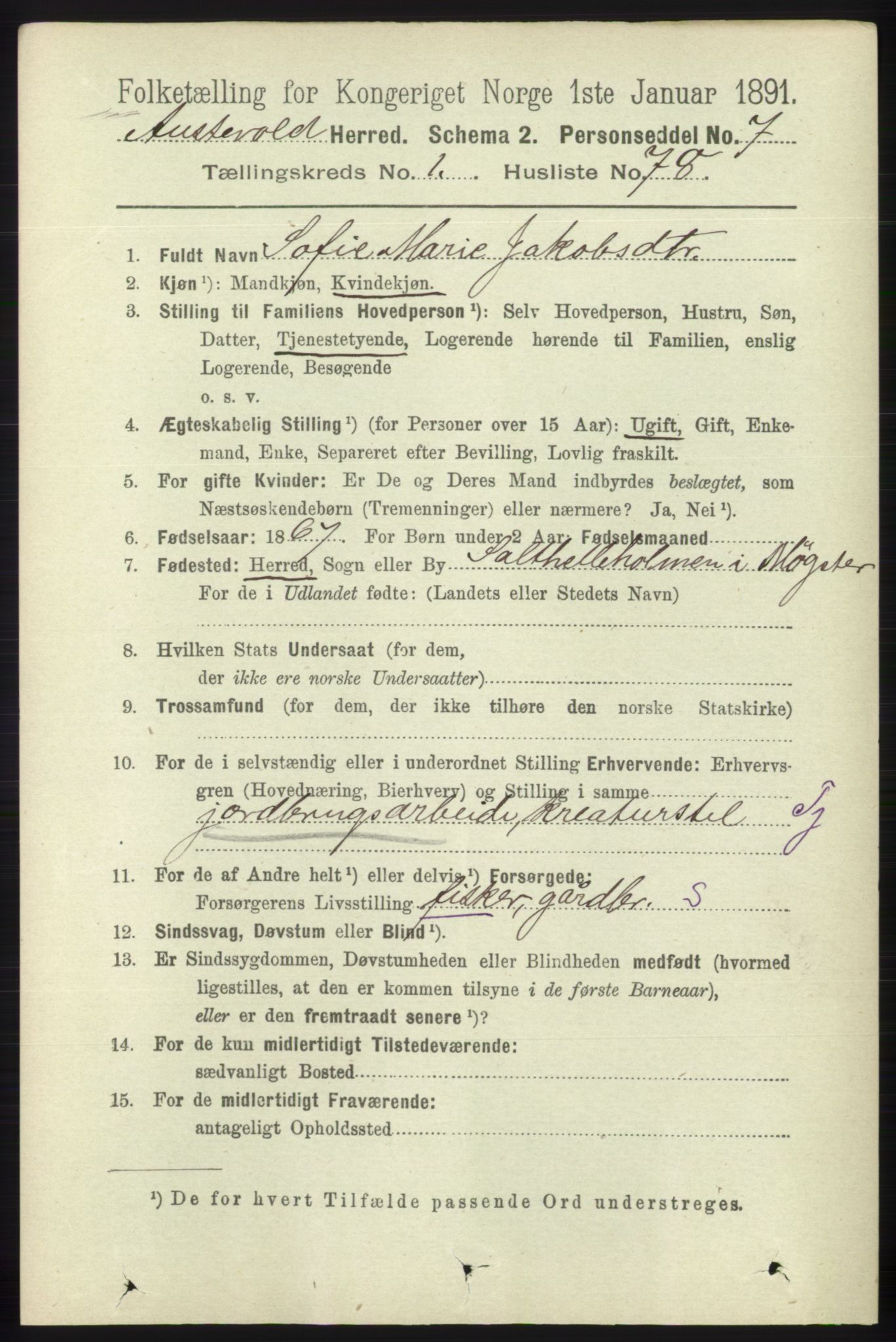 RA, 1891 census for 1244 Austevoll, 1891, p. 558