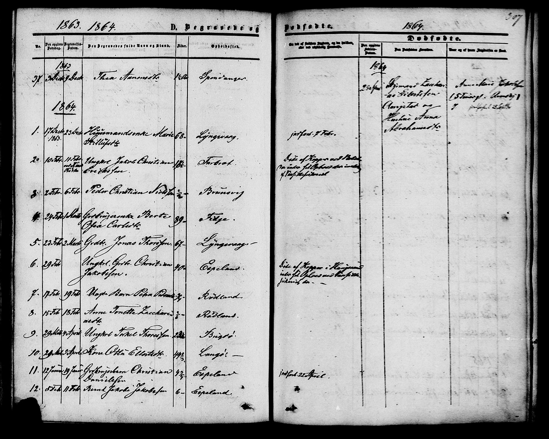 Herad sokneprestkontor, SAK/1111-0018/F/Fa/Fab/L0004: Parish register (official) no. A 4, 1853-1885, p. 307
