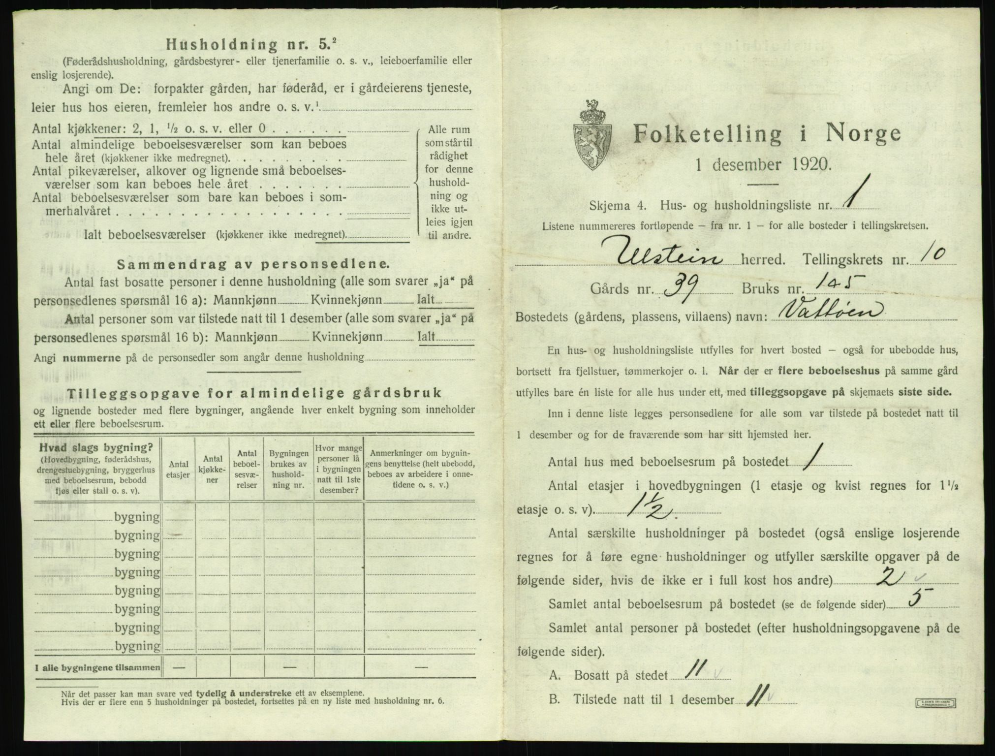 SAT, 1920 census for Ulstein, 1920, p. 658