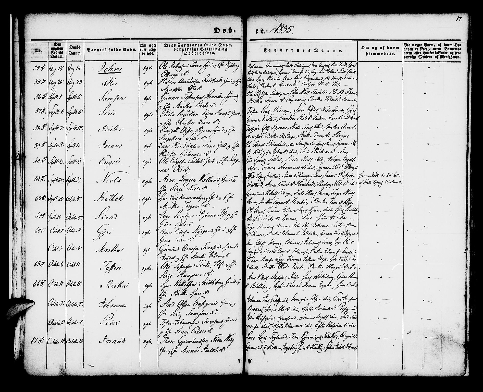 Kvam sokneprestembete, SAB/A-76201/H/Haa: Parish register (official) no. A 7, 1832-1843, p. 17