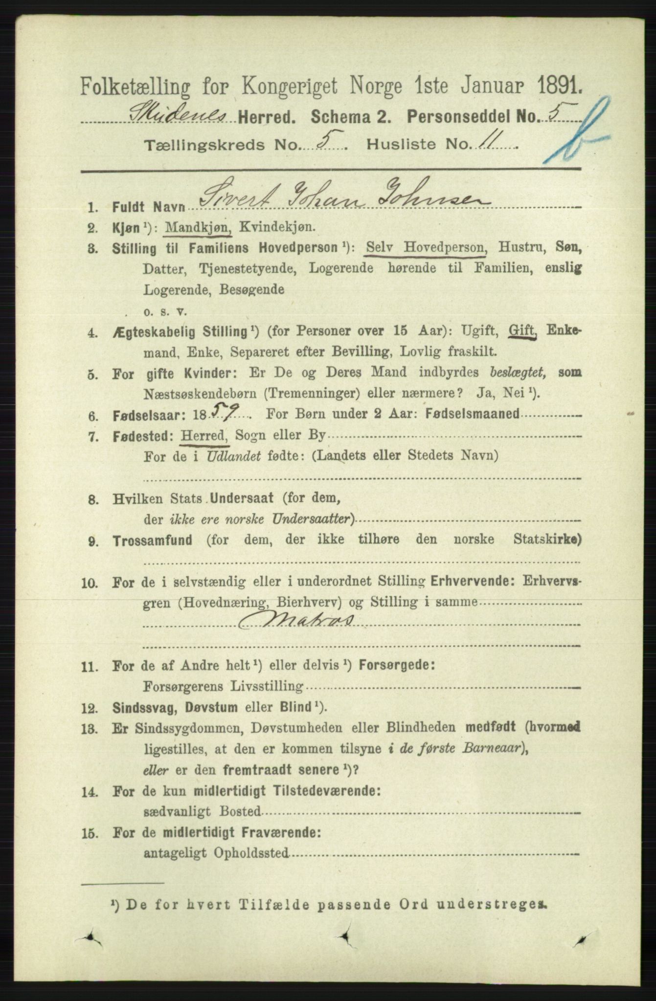 RA, 1891 census for 1150 Skudenes, 1891, p. 5291