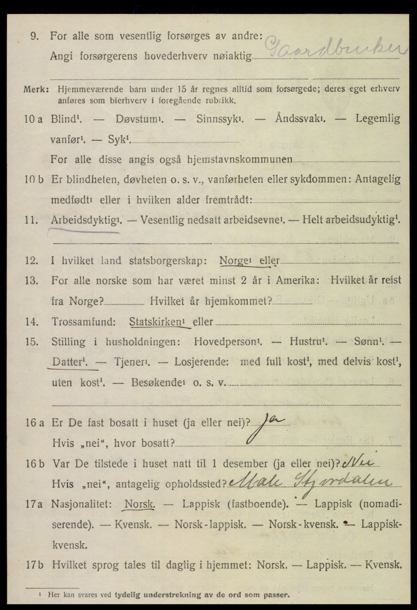 SAT, 1920 census for Snåsa, 1920, p. 1541