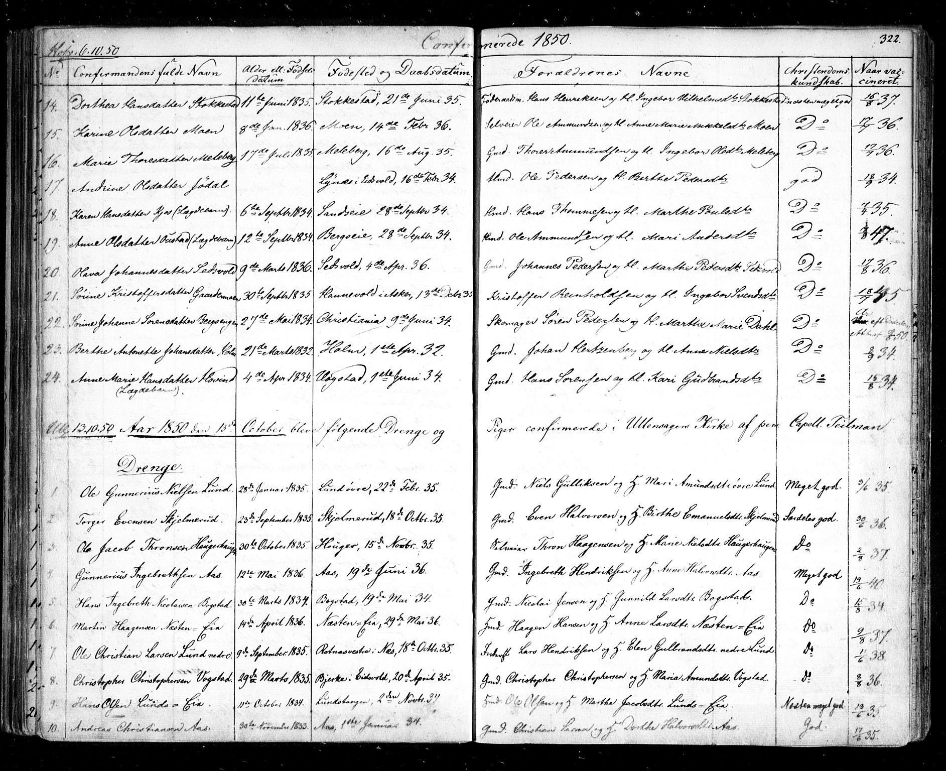 Ullensaker prestekontor Kirkebøker, AV/SAO-A-10236a/F/Fa/L0014.b: Parish register (official) no. I 14B, 1836-1850, p. 322