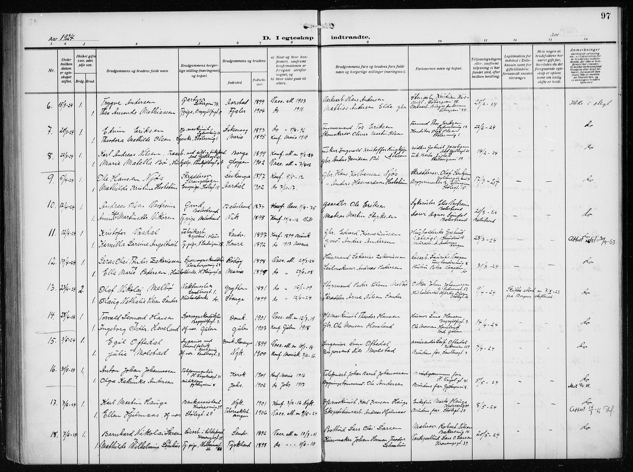 Mariakirken Sokneprestembete, AV/SAB-A-76901/H/Haa/L0015: Parish register (official) no. C 3, 1913-1927, p. 97