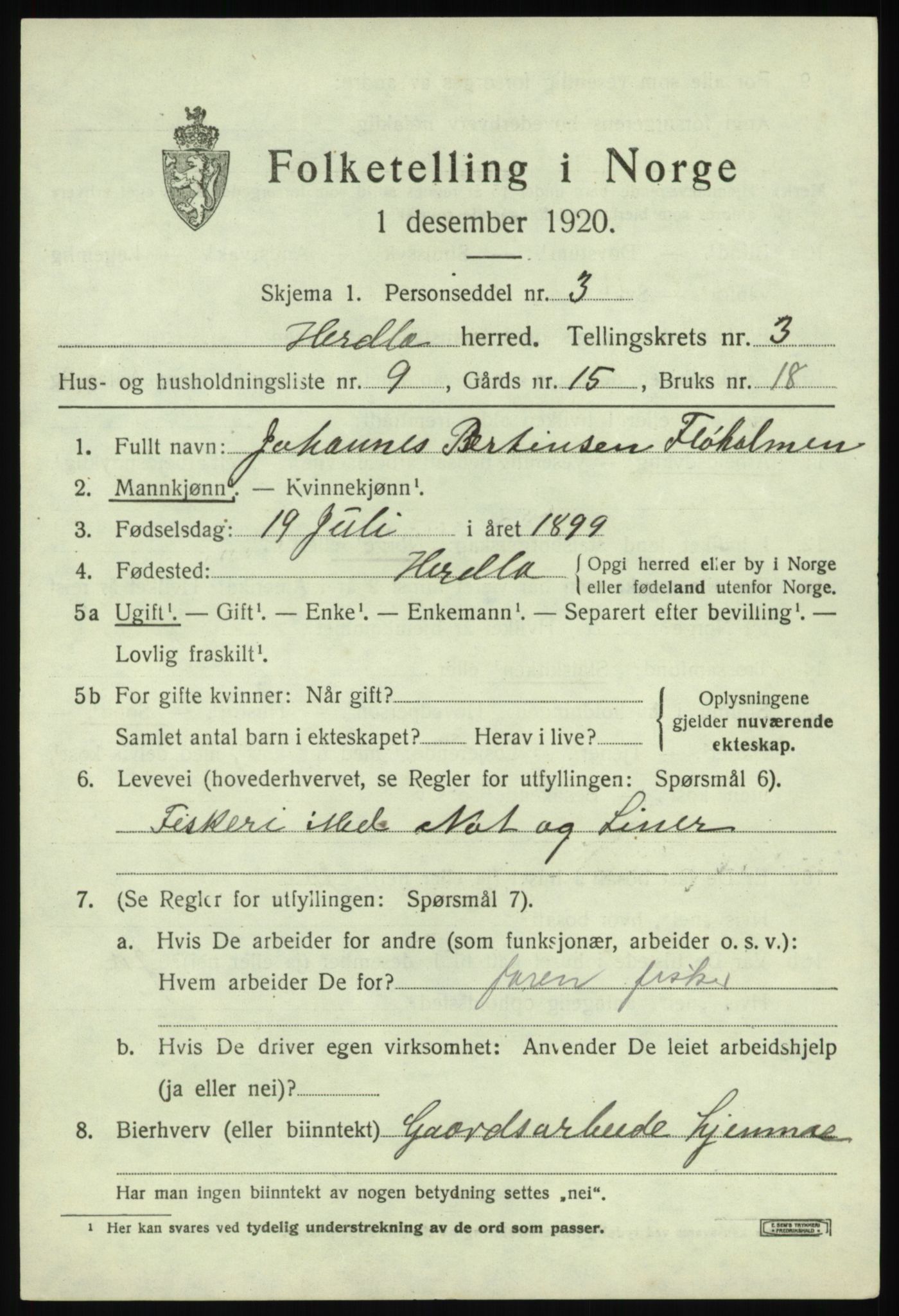 SAB, 1920 census for Herdla, 1920, p. 2907