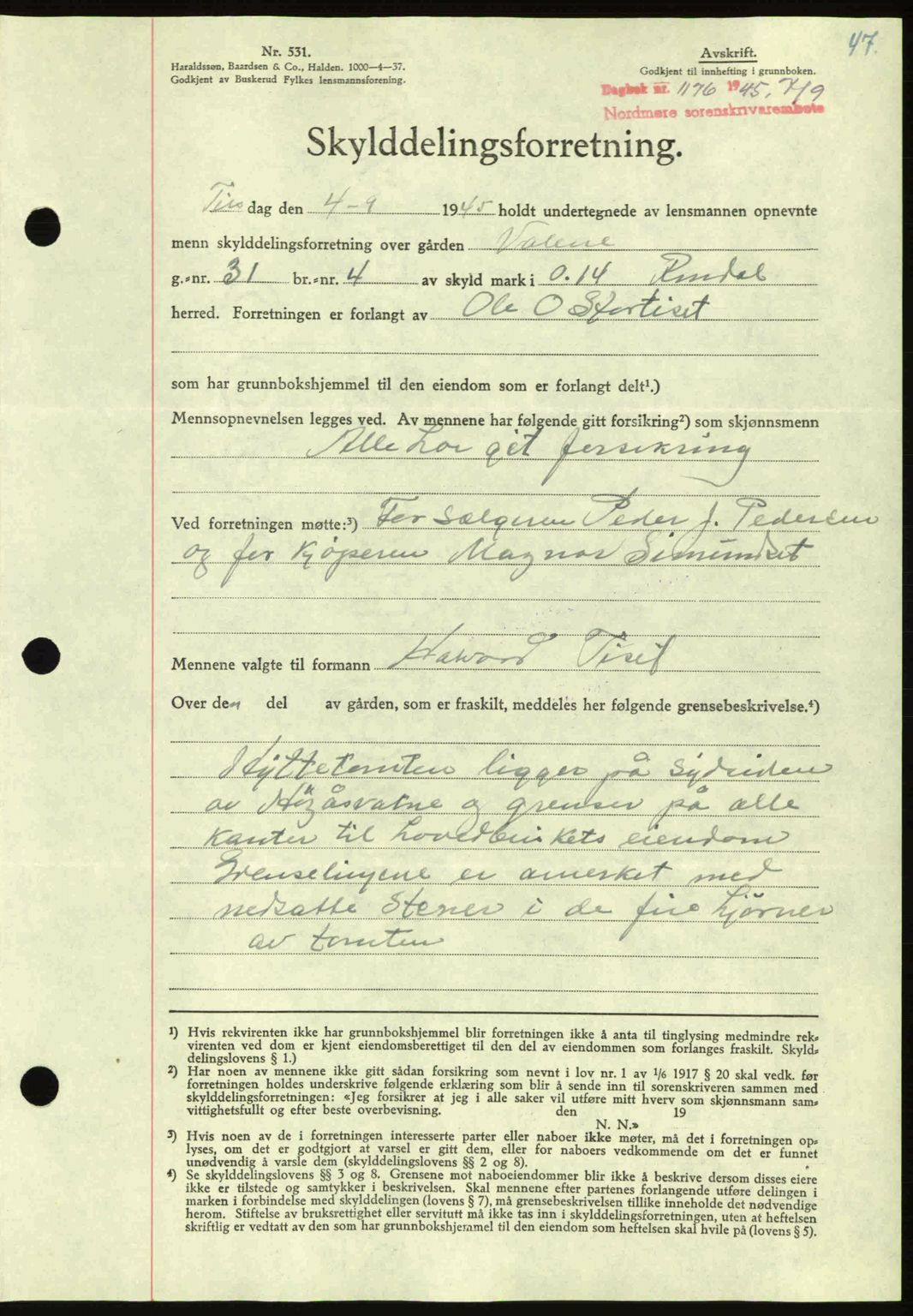 Nordmøre sorenskriveri, AV/SAT-A-4132/1/2/2Ca: Mortgage book no. A100a, 1945-1945, Diary no: : 1176/1945