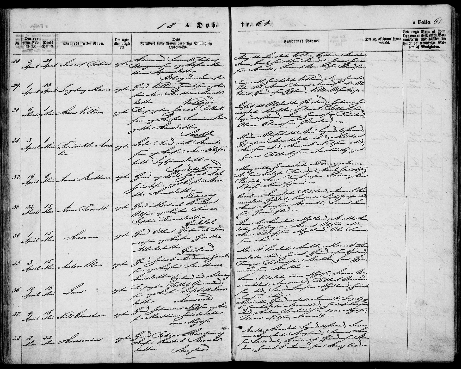 Sokndal sokneprestkontor, AV/SAST-A-101808: Parish register (official) no. A 9, 1857-1874, p. 61