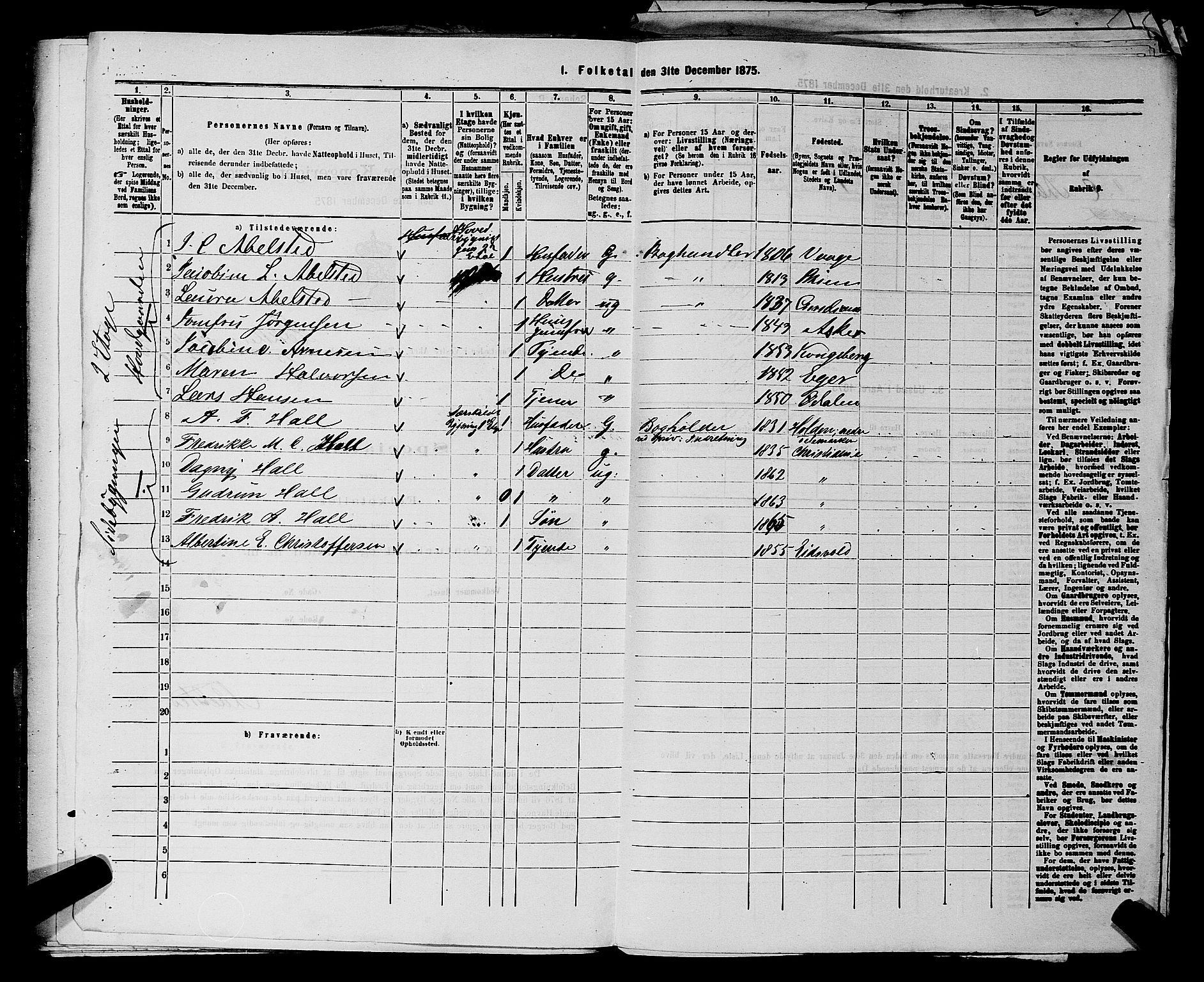 RA, 1875 census for 0218aP Vestre Aker, 1875, p. 2661