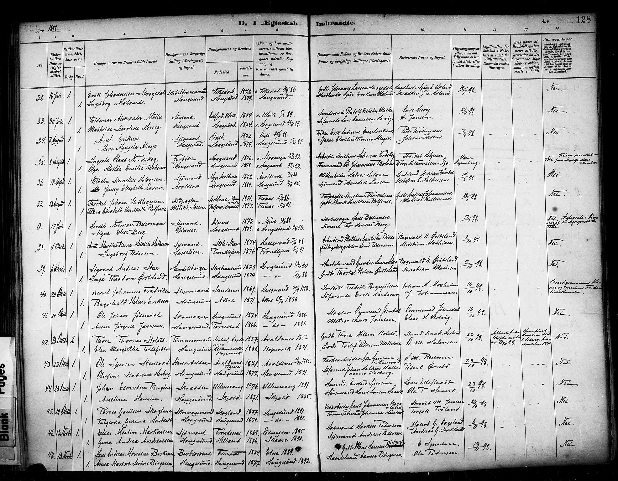 Haugesund sokneprestkontor, SAST/A -101863/H/Ha/Haa/L0005: Parish register (official) no. A 5, 1891-1903, p. 128