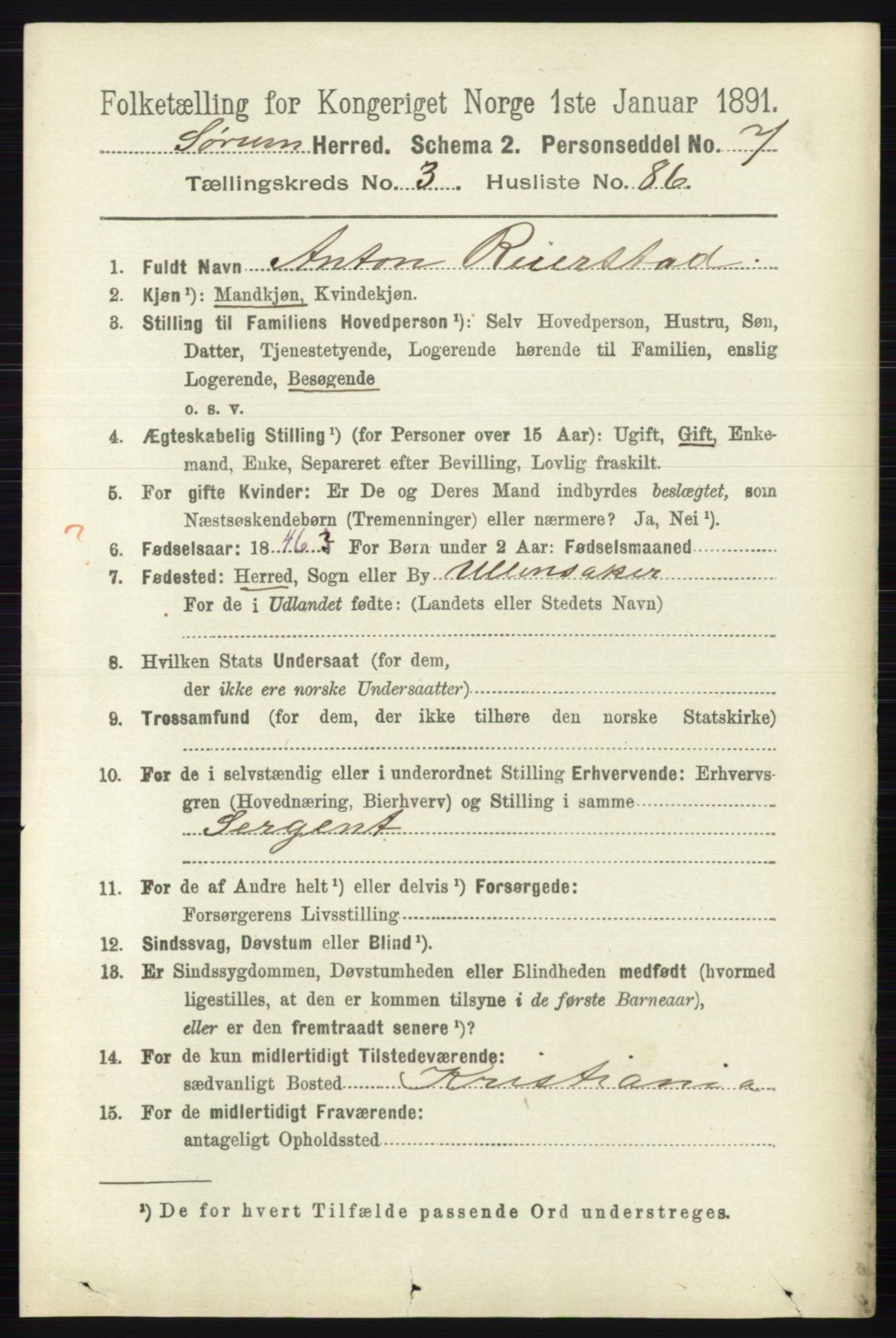 RA, 1891 census for 0226 Sørum, 1891, p. 1812