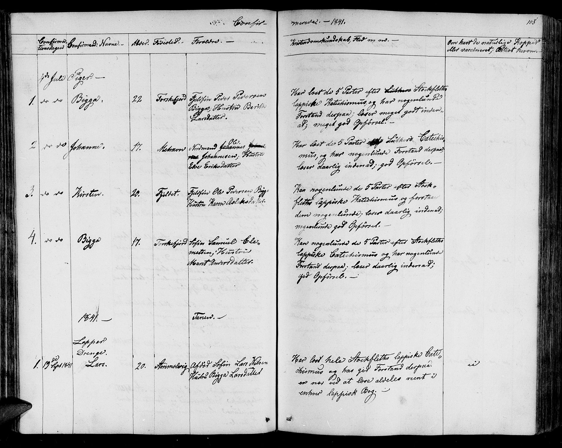 Lebesby sokneprestkontor, AV/SATØ-S-1353/H/Ha/L0003kirke: Parish register (official) no. 3, 1833-1852, p. 105