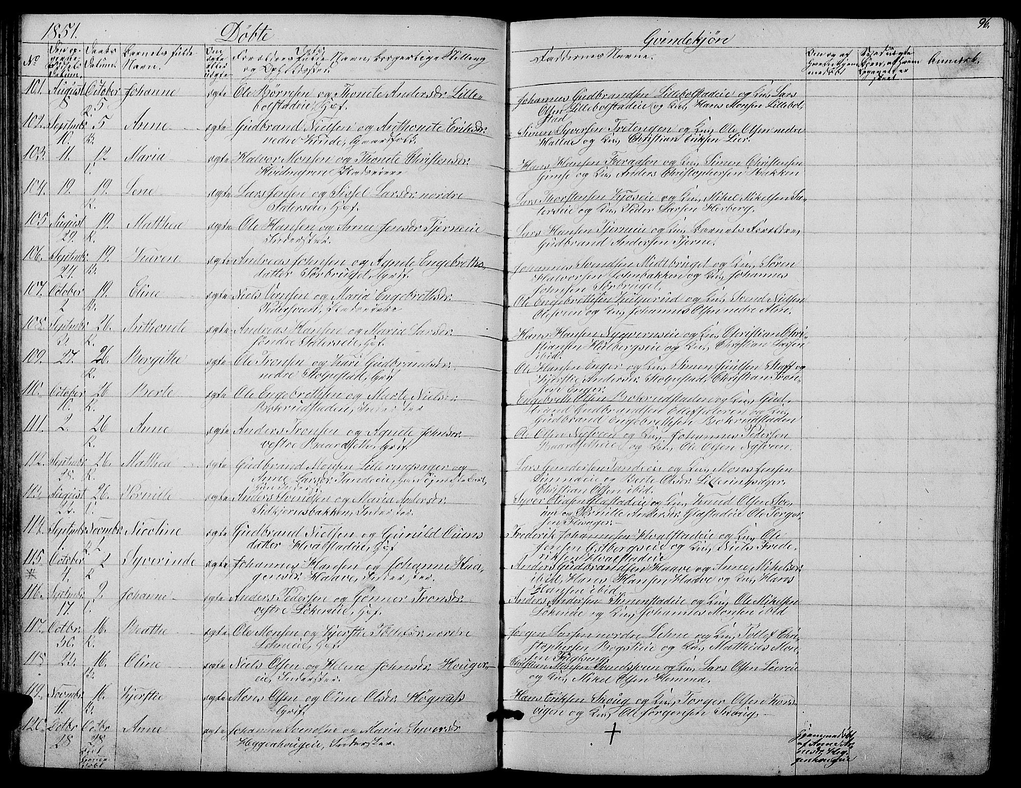 Ringsaker prestekontor, AV/SAH-PREST-014/L/La/L0006: Parish register (copy) no. 6, 1851-1860, p. 96