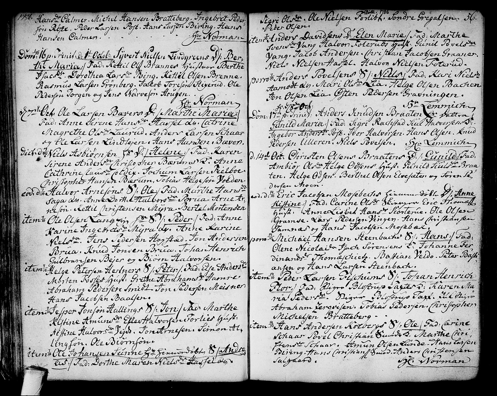 Kongsberg kirkebøker, AV/SAKO-A-22/F/Fa/L0006: Parish register (official) no. I 6, 1783-1797, p. 56