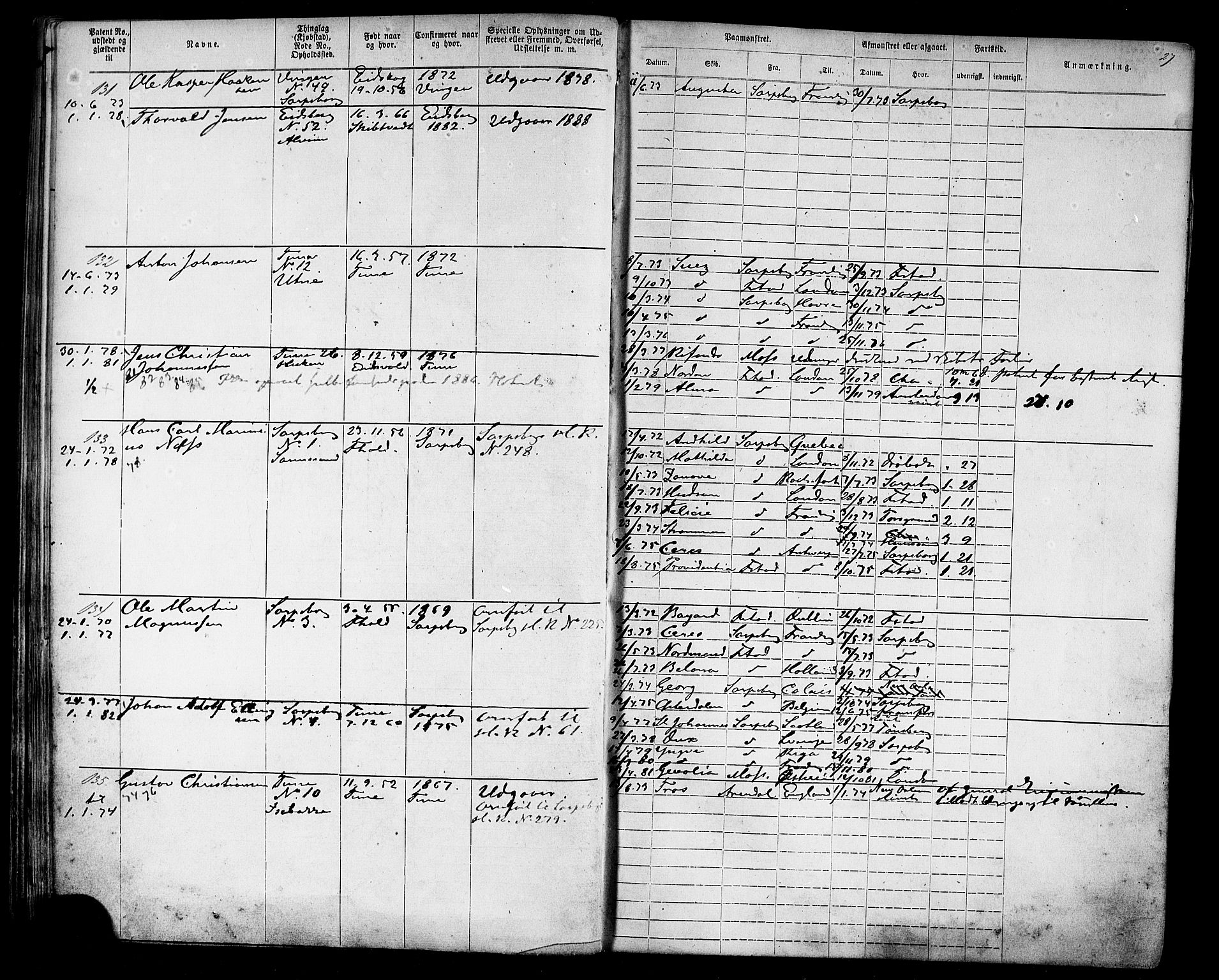 Sarpsborg mønstringskontor, AV/SAO-A-10569c/F/Fc/Fca/L0004: Annotasjonsrulle, 1868-1881, p. 29