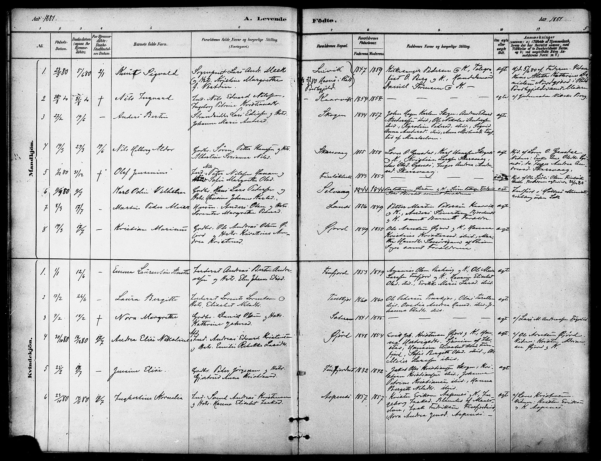 Lenvik sokneprestembete, SATØ/S-1310/H/Ha/Haa/L0011kirke: Parish register (official) no. 11, 1880-1889, p. 5