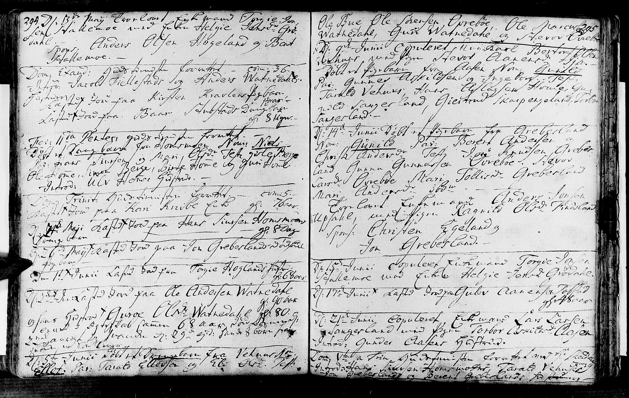 Vennesla sokneprestkontor, AV/SAK-1111-0045/Fa/Fac/L0001: Parish register (official) no. A 1, 1743-1784, p. 294-295