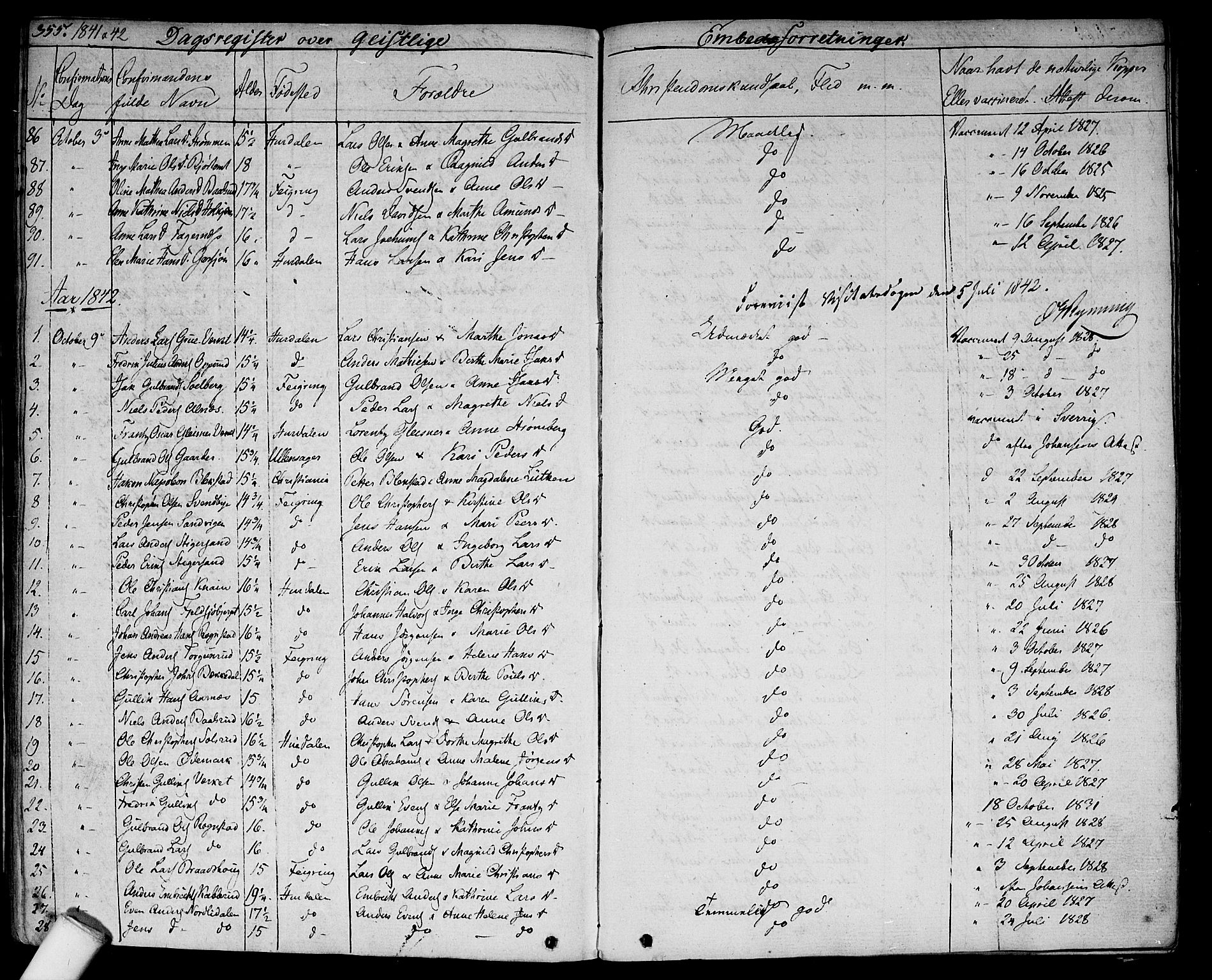 Hurdal prestekontor Kirkebøker, SAO/A-10889/F/Fa/L0004: Parish register (official) no. I 4, 1828-1845, p. 355