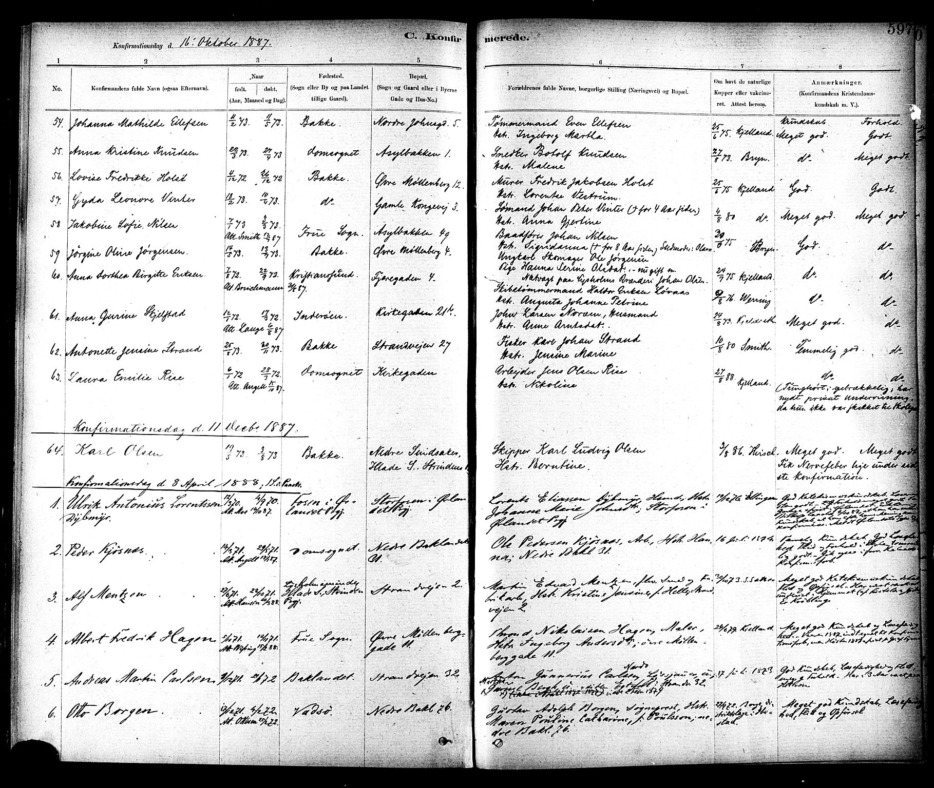 Ministerialprotokoller, klokkerbøker og fødselsregistre - Sør-Trøndelag, SAT/A-1456/604/L0188: Parish register (official) no. 604A09, 1878-1892, p. 597