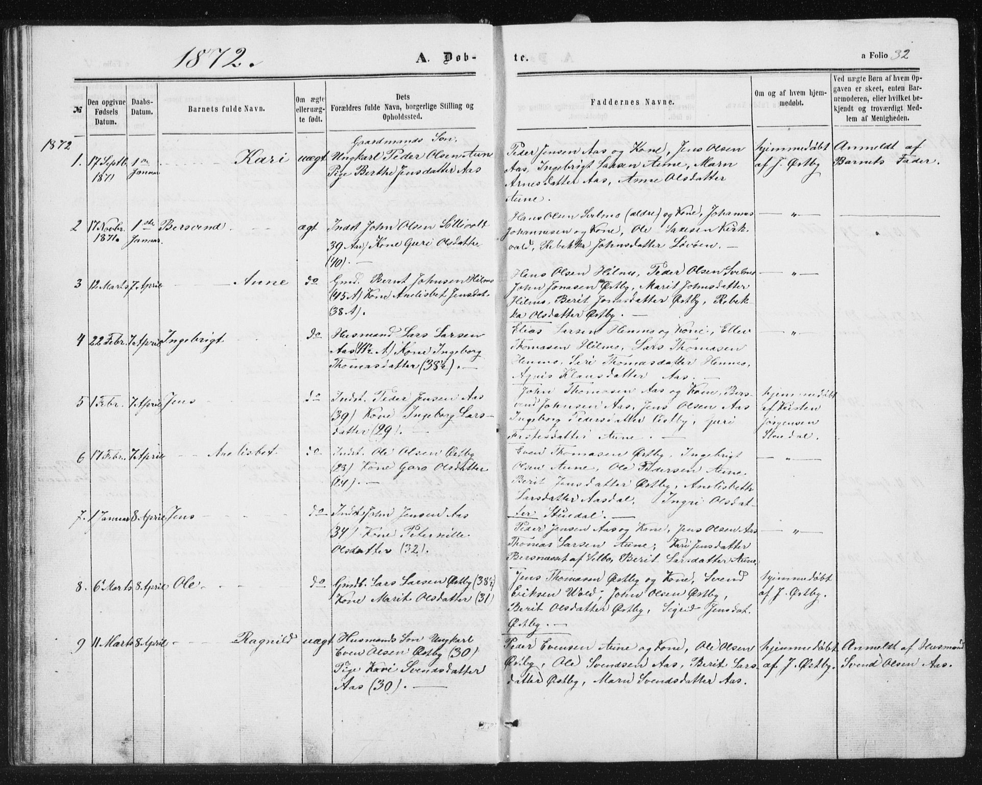 Ministerialprotokoller, klokkerbøker og fødselsregistre - Sør-Trøndelag, AV/SAT-A-1456/698/L1166: Parish register (copy) no. 698C03, 1861-1887, p. 32