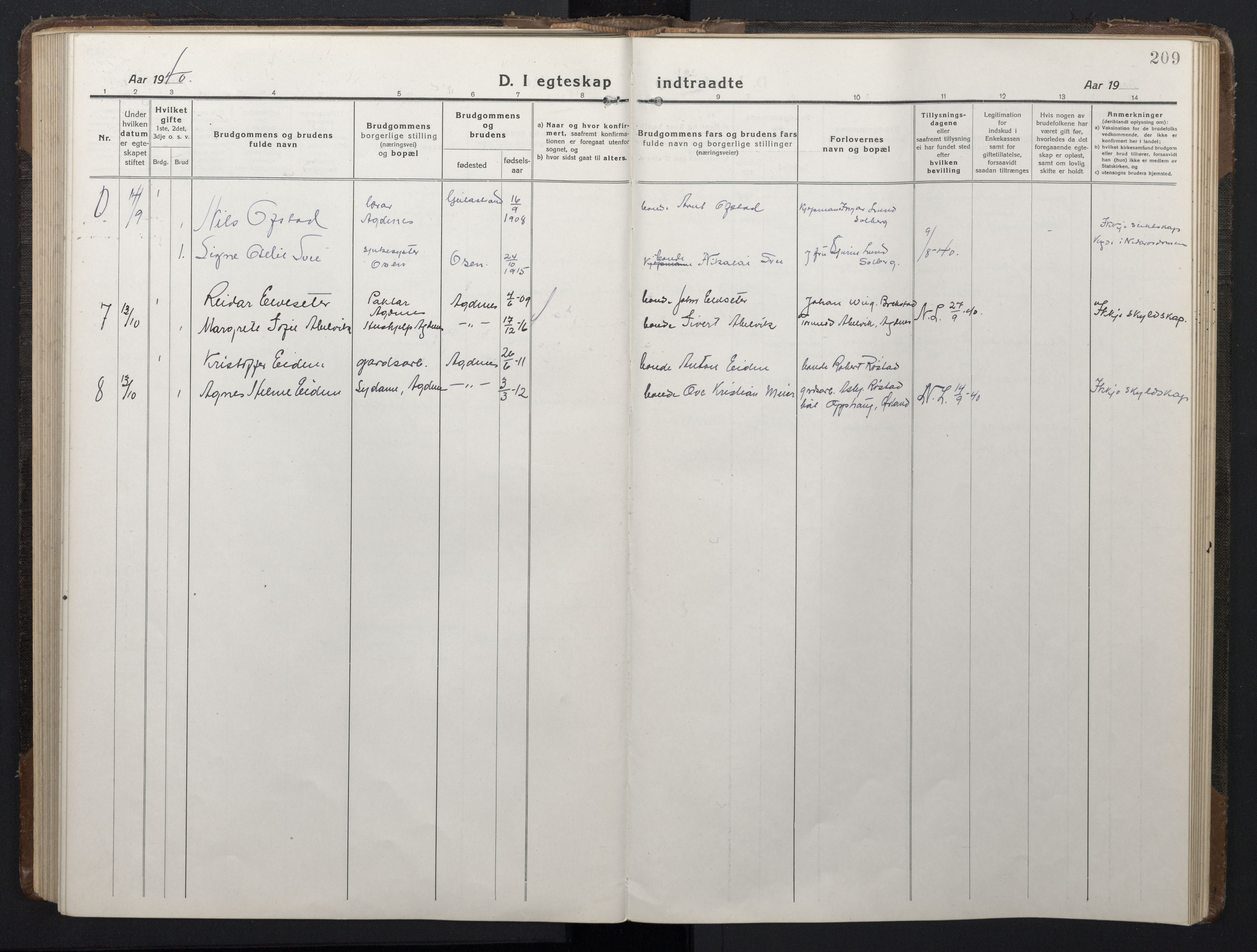 Ministerialprotokoller, klokkerbøker og fødselsregistre - Sør-Trøndelag, SAT/A-1456/662/L0758: Parish register (copy) no. 662C03, 1918-1948, p. 209