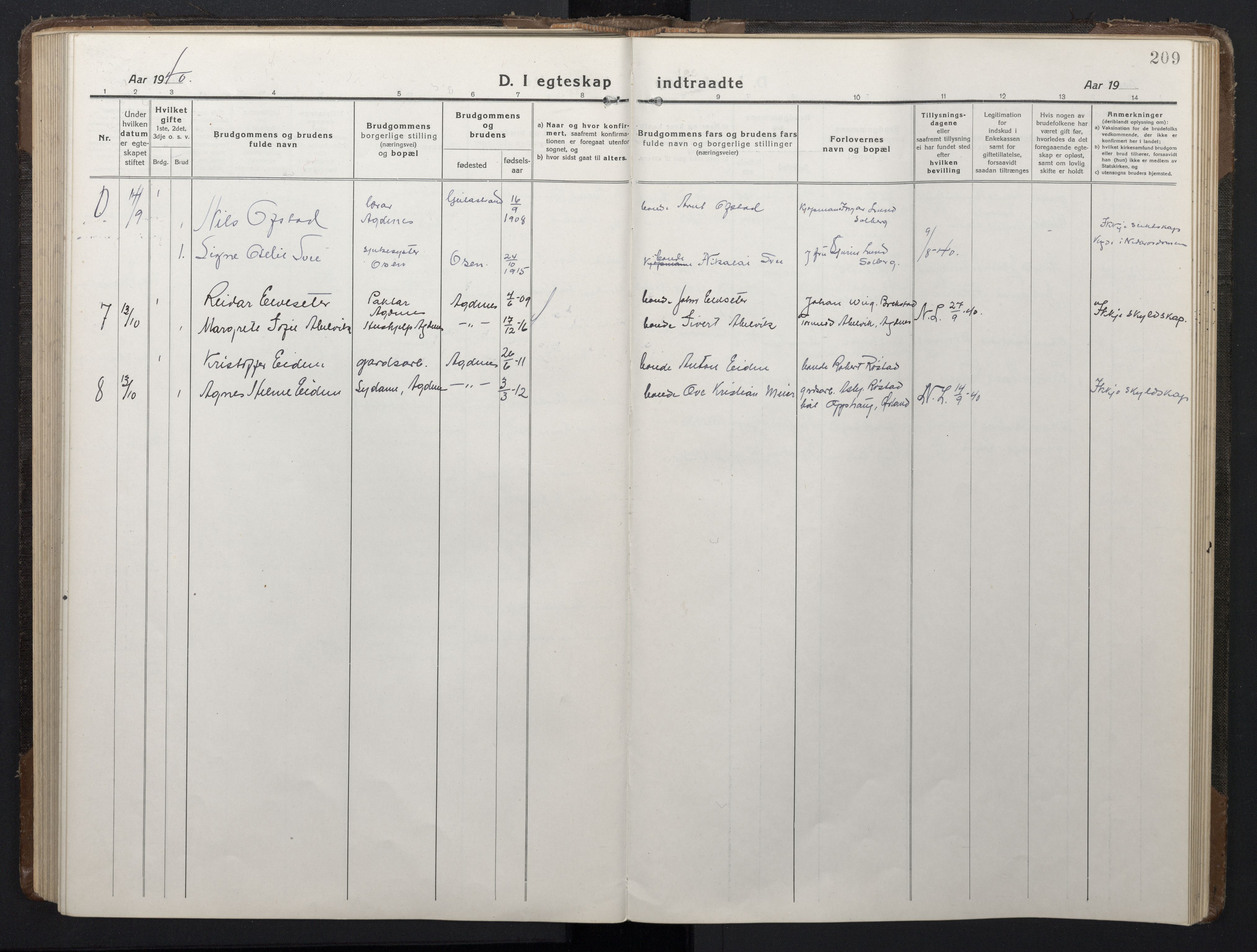 Ministerialprotokoller, klokkerbøker og fødselsregistre - Sør-Trøndelag, AV/SAT-A-1456/662/L0758: Parish register (copy) no. 662C03, 1918-1948, p. 209