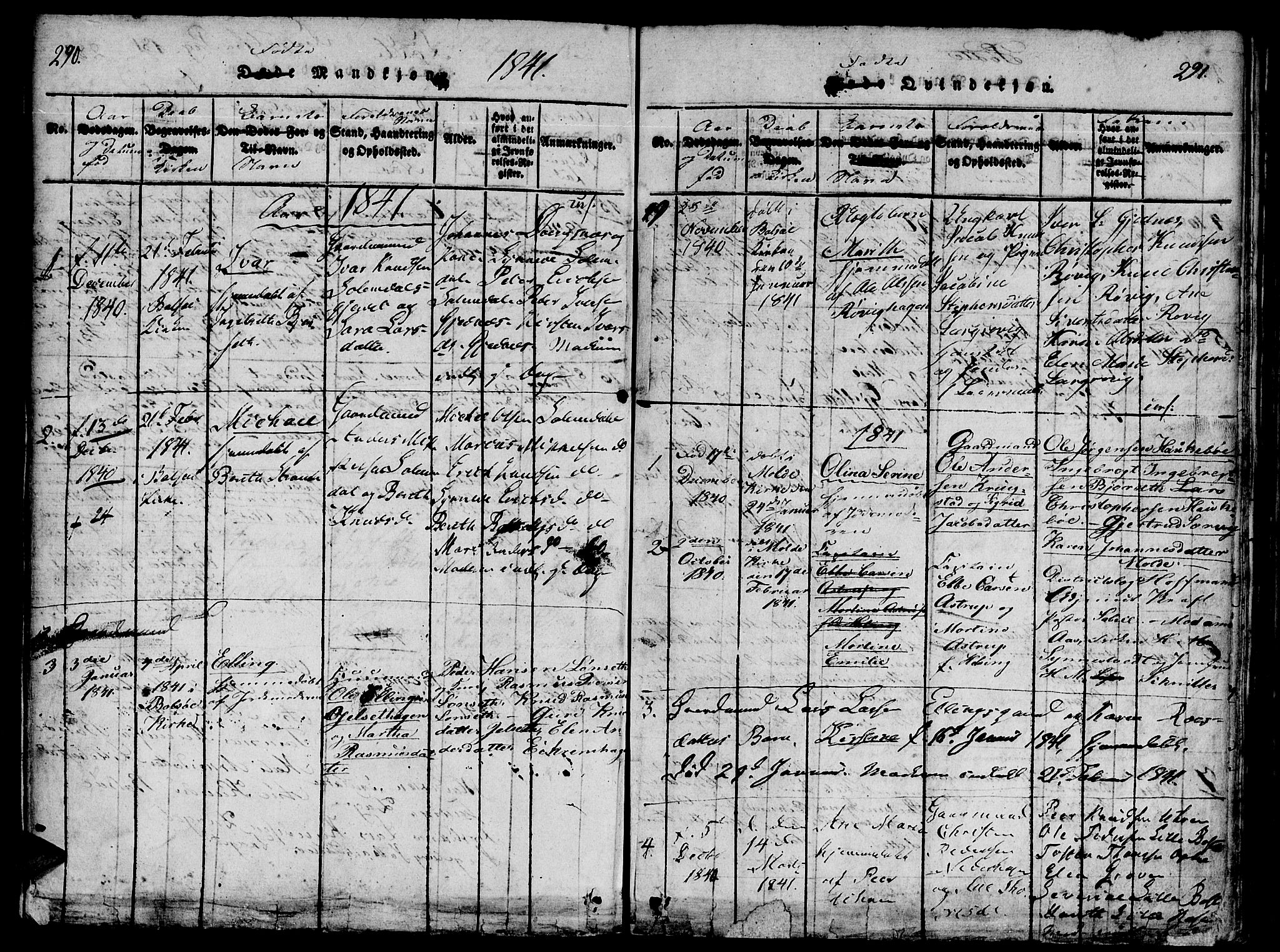 Ministerialprotokoller, klokkerbøker og fødselsregistre - Møre og Romsdal, SAT/A-1454/555/L0652: Parish register (official) no. 555A03, 1817-1843, p. 290-291