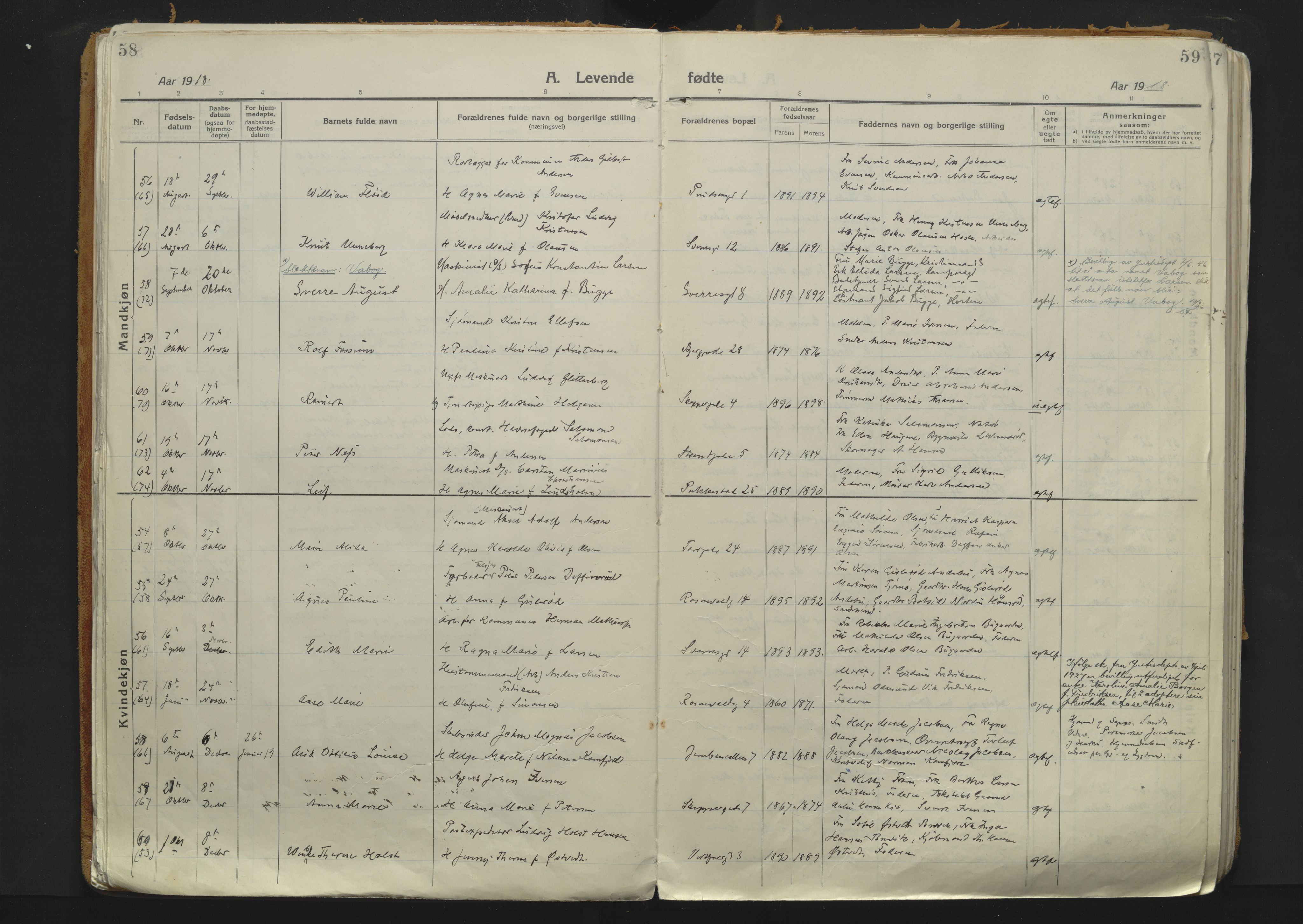 Sandefjord kirkebøker, SAKO/A-315/F/Fa/L0007: Parish register (official) no. 7, 1916-1930, p. 58-59