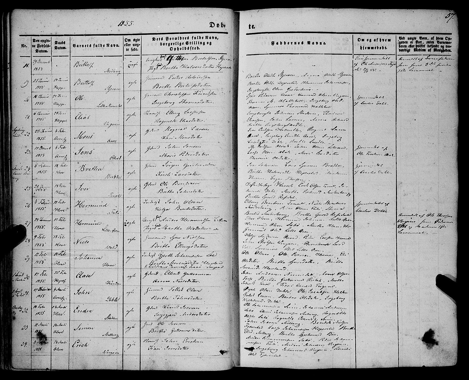 Vik sokneprestembete, AV/SAB-A-81501/H/Haa/Haaa/L0008: Parish register (official) no. A 8, 1846-1865, p. 57