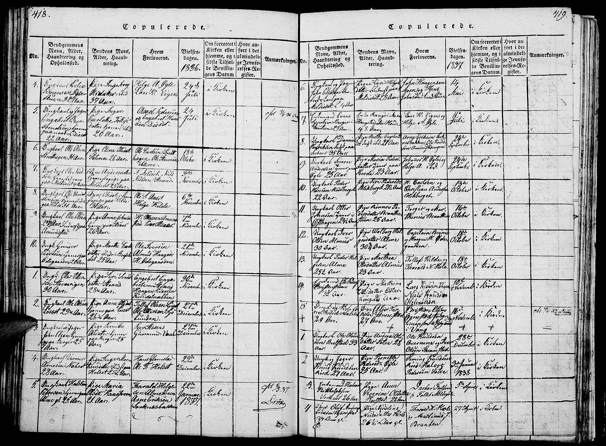 Åmot prestekontor, Hedmark, SAH/PREST-056/H/Ha/Hab/L0001: Parish register (copy) no. 1, 1815-1847, p. 418-419