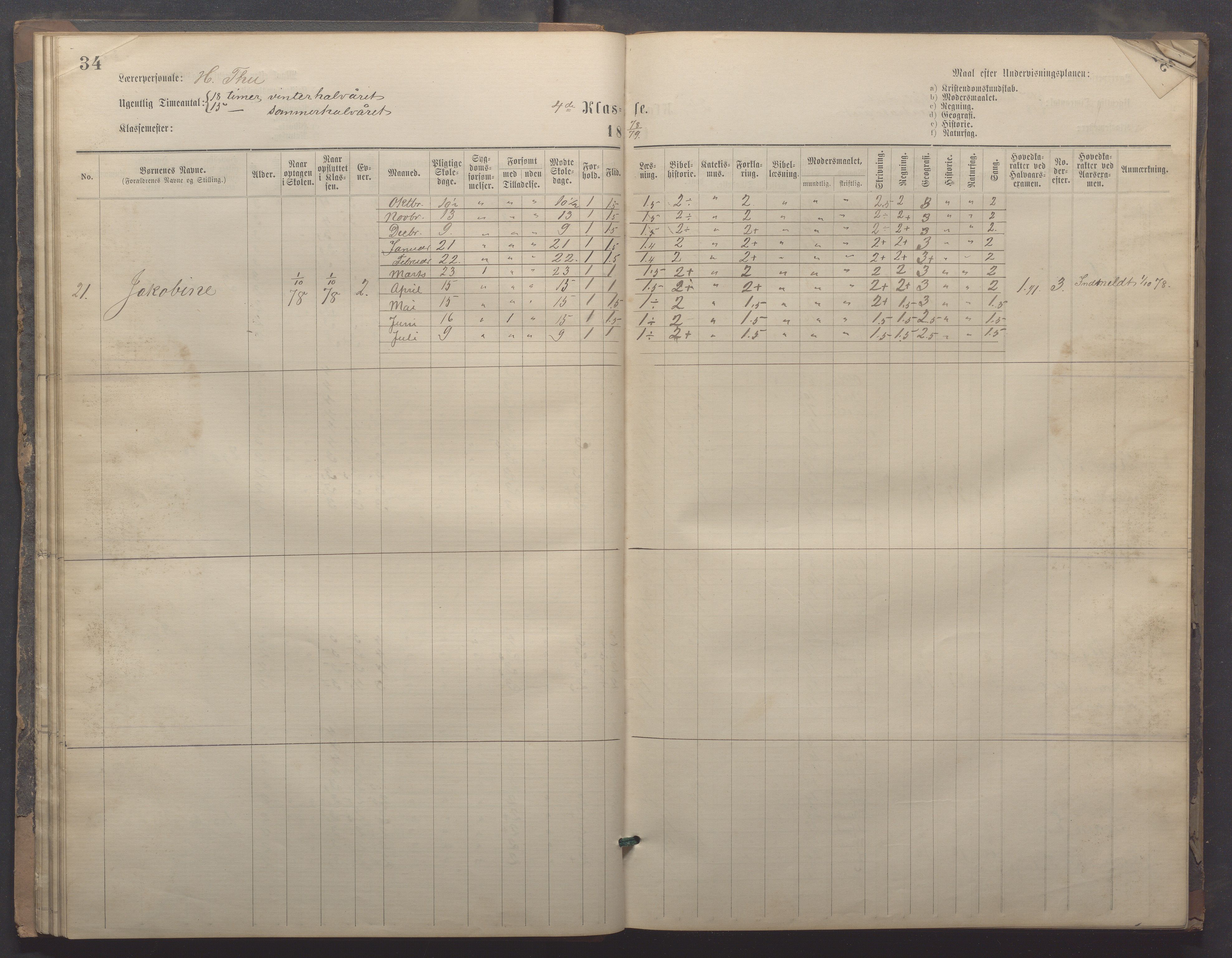 Egersund kommune (Ladested) - Egersund almueskole/folkeskole, IKAR/K-100521/H/L0020: Skoleprotokoll - Almueskolen, 3./4. klasse, 1878-1887, p. 34