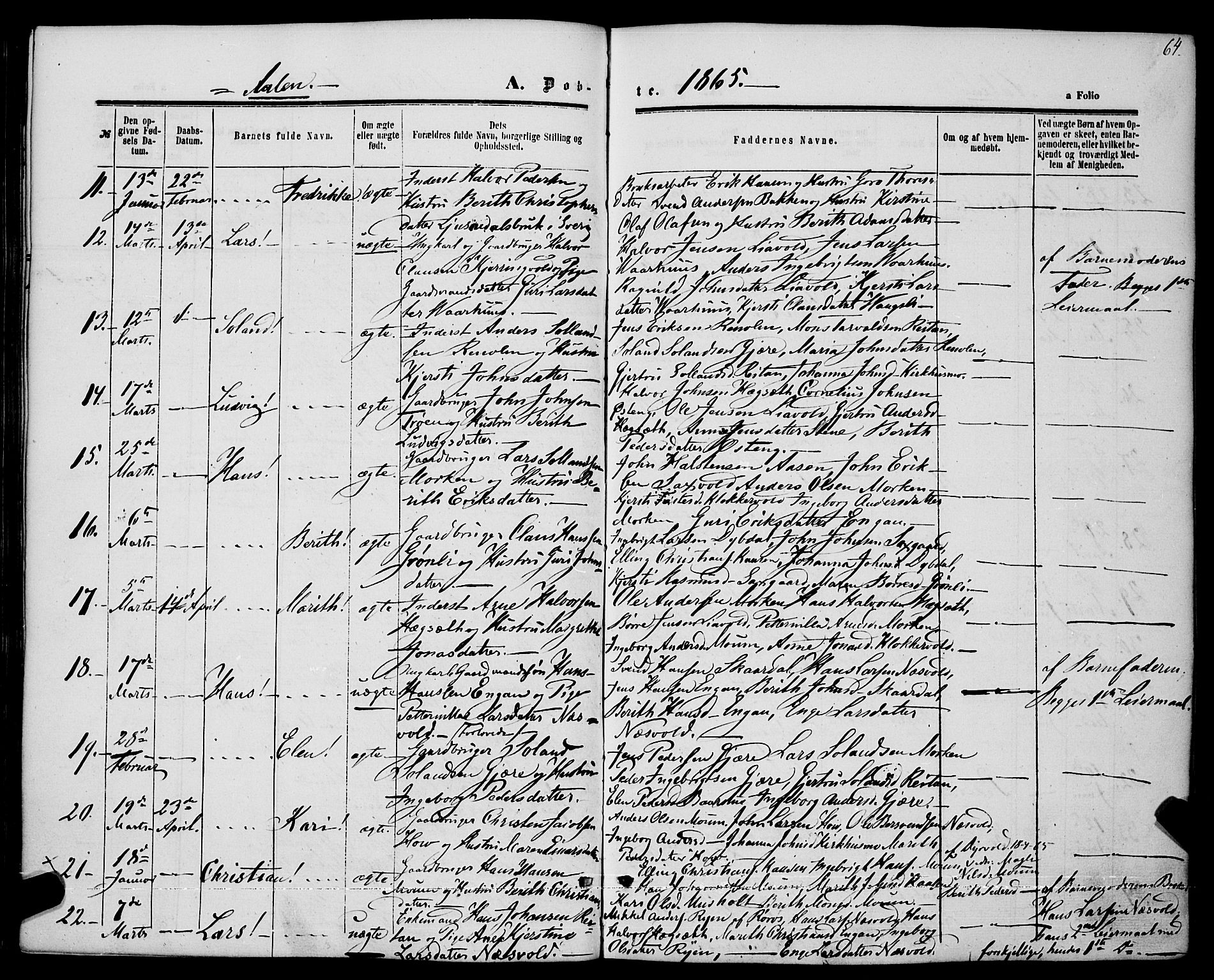 Ministerialprotokoller, klokkerbøker og fødselsregistre - Sør-Trøndelag, AV/SAT-A-1456/685/L0968: Parish register (official) no. 685A07 /3, 1860-1869, p. 64