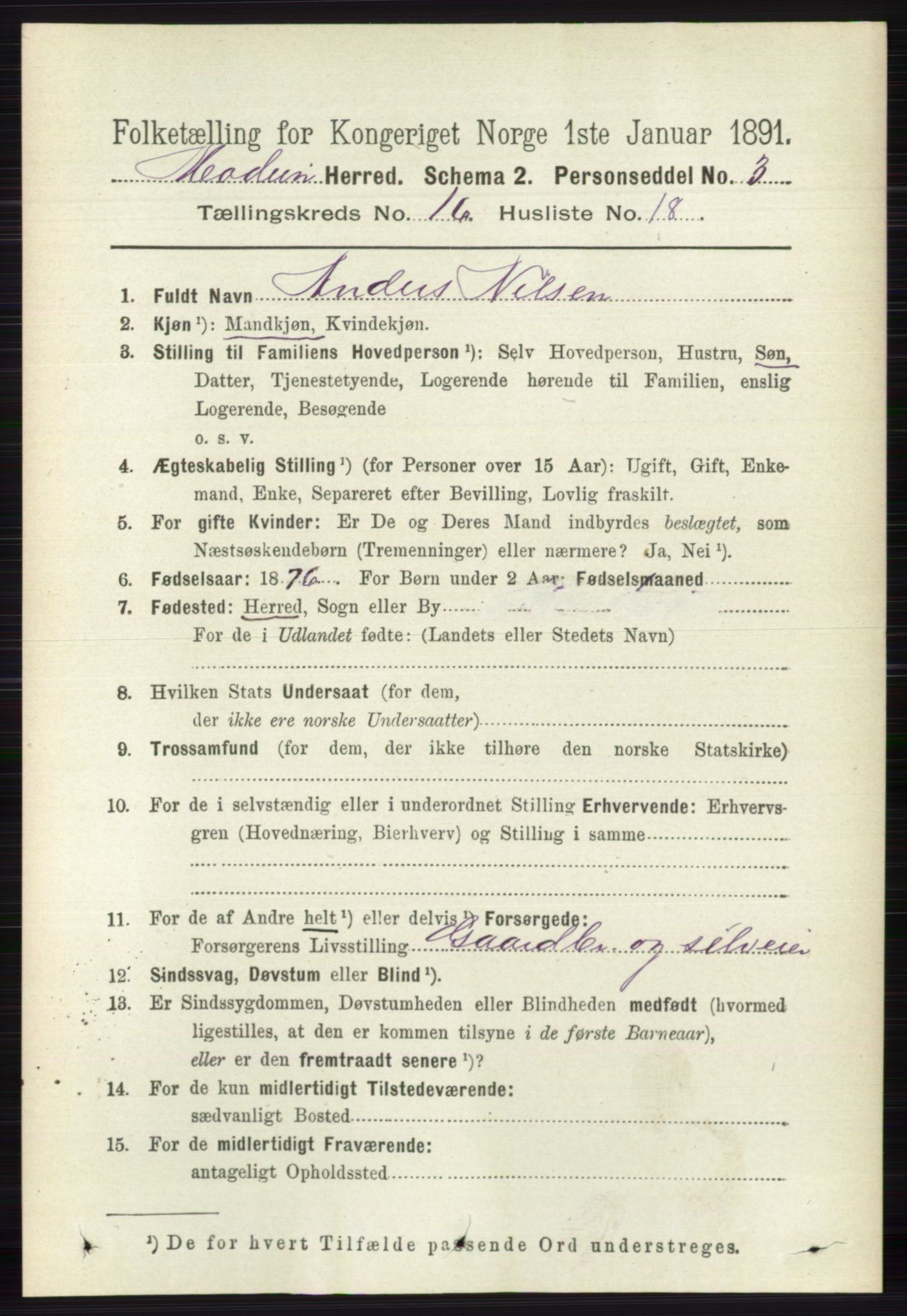 RA, 1891 census for 0623 Modum, 1891, p. 6278