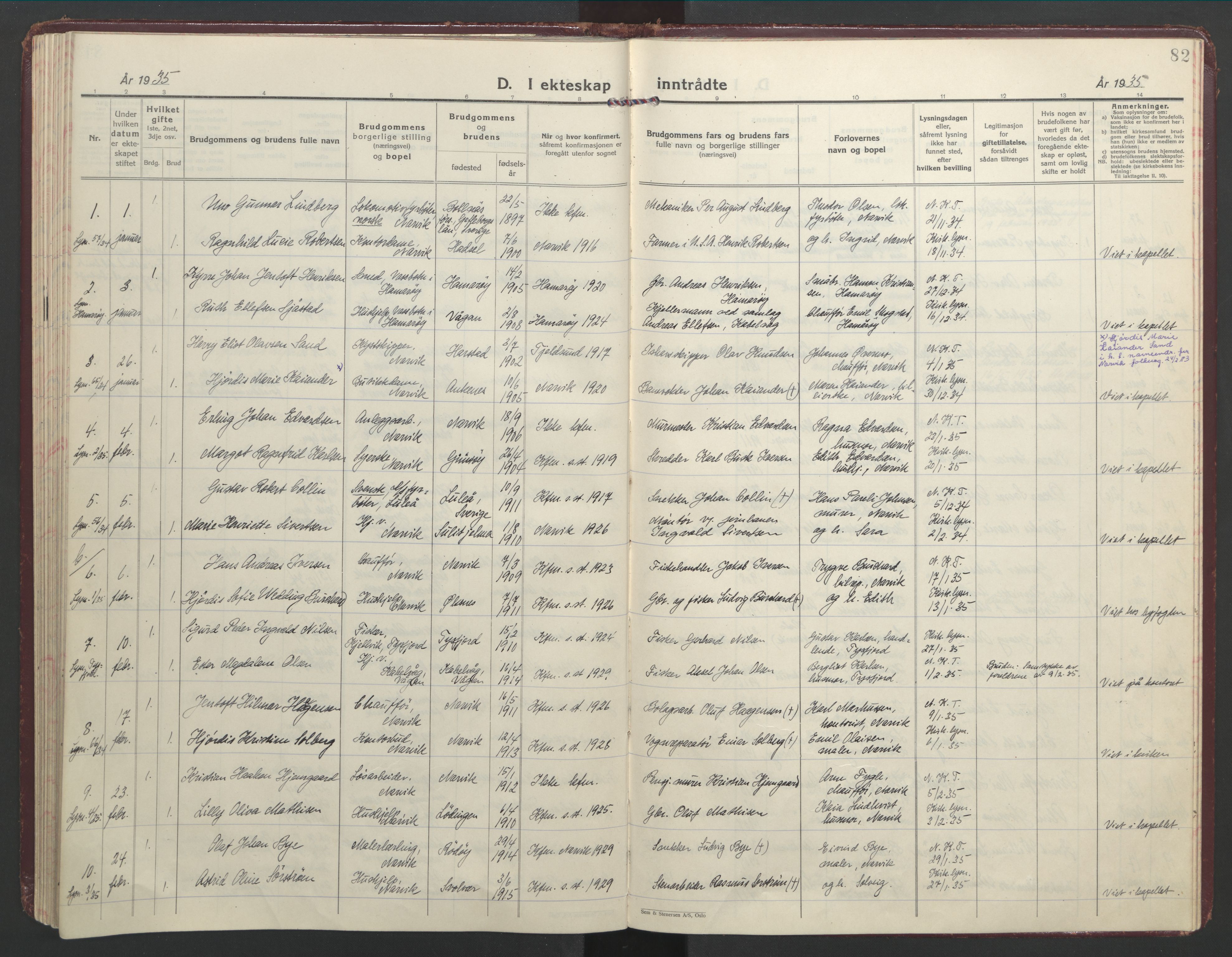Ministerialprotokoller, klokkerbøker og fødselsregistre - Nordland, SAT/A-1459/871/L1006: Parish register (official) no. 871A22, 1928-1936, p. 82
