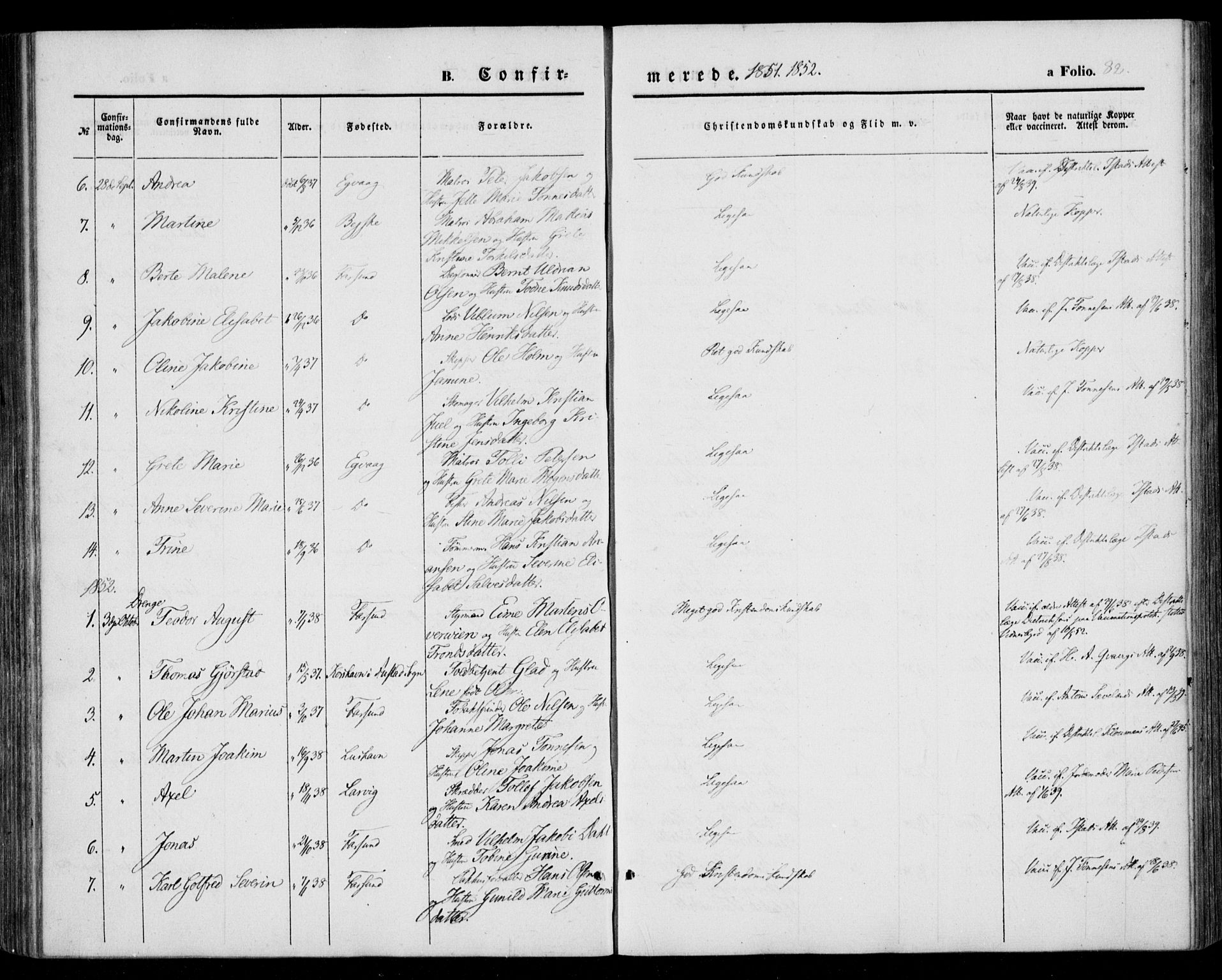 Farsund sokneprestkontor, AV/SAK-1111-0009/F/Fa/L0004: Parish register (official) no. A 4, 1847-1863, p. 82