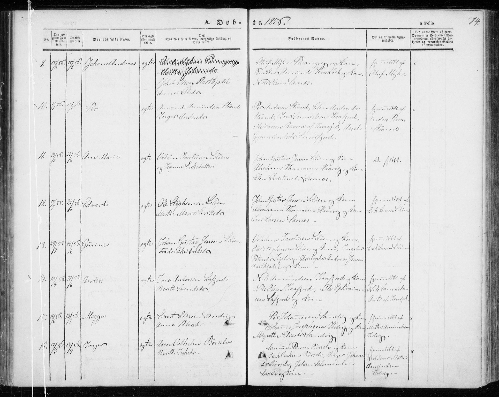 Kistrand/Porsanger sokneprestembete, SATØ/S-1351/H/Ha/L0004.kirke: Parish register (official) no. 4, 1843-1860, p. 74