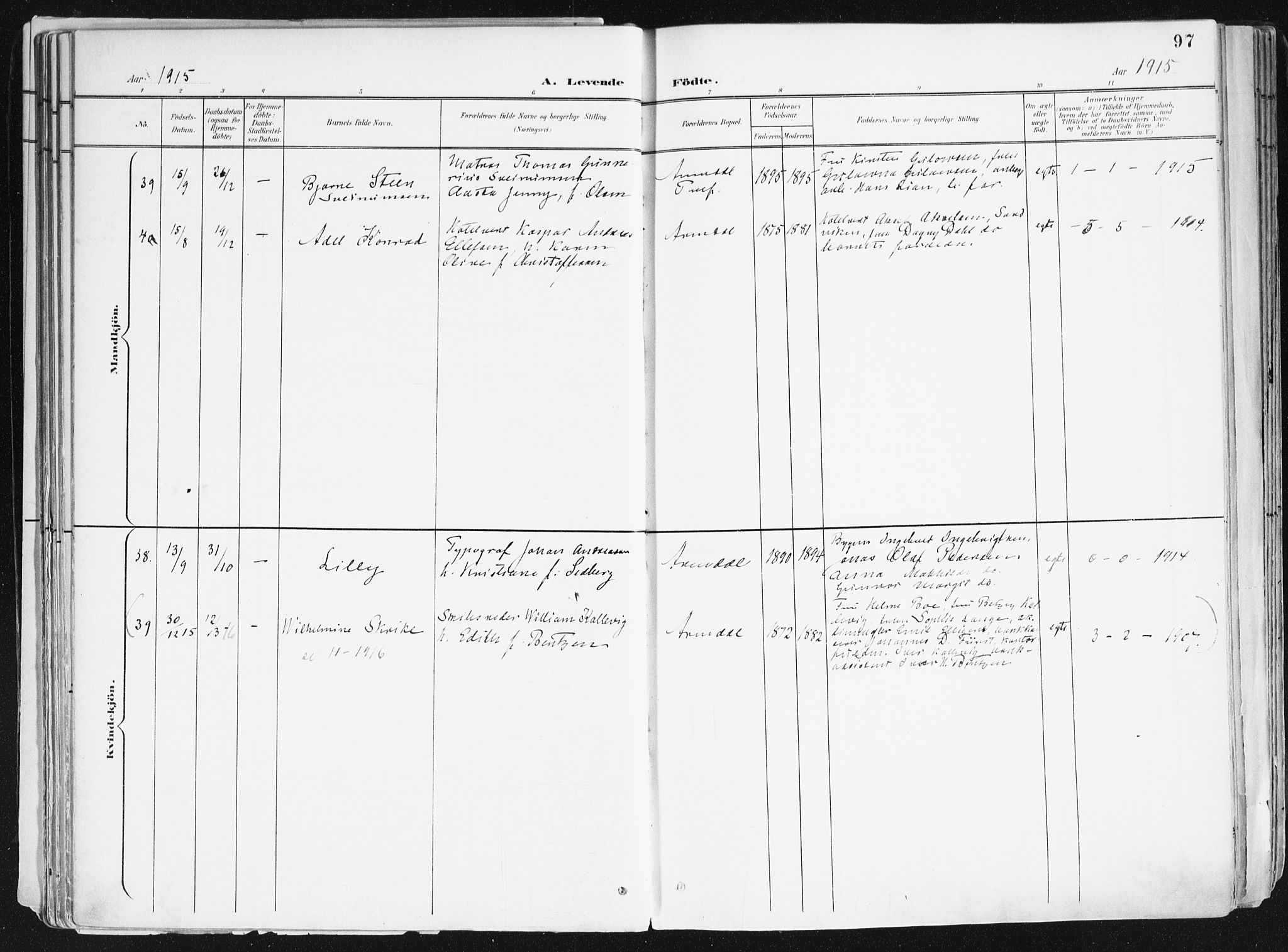 Arendal sokneprestkontor, Trefoldighet, AV/SAK-1111-0040/F/Fa/L0010: Parish register (official) no. A 10, 1900-1919, p. 97