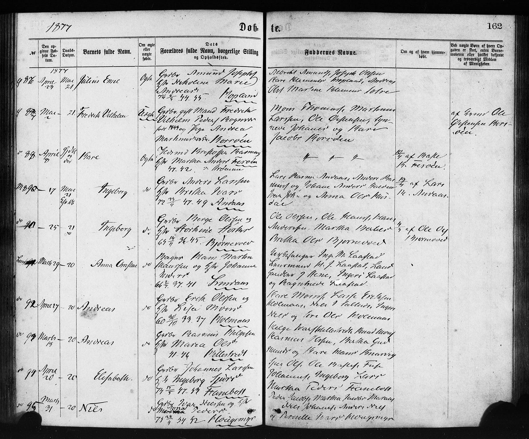 Lindås Sokneprestembete, SAB/A-76701/H/Haa: Parish register (official) no. A 18, 1869-1885, p. 162