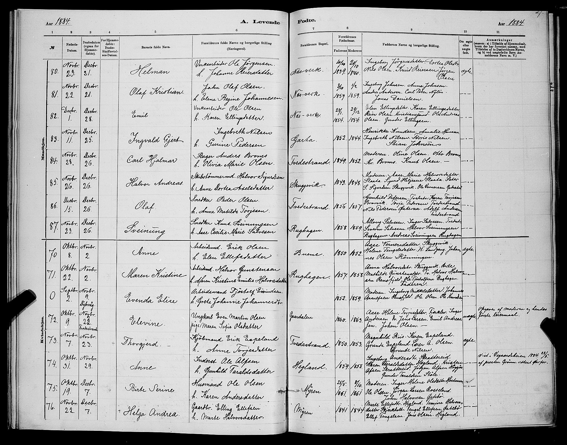 Holt sokneprestkontor, AV/SAK-1111-0021/F/Fb/L0010: Parish register (copy) no. B 10, 1883-1896, p. 27